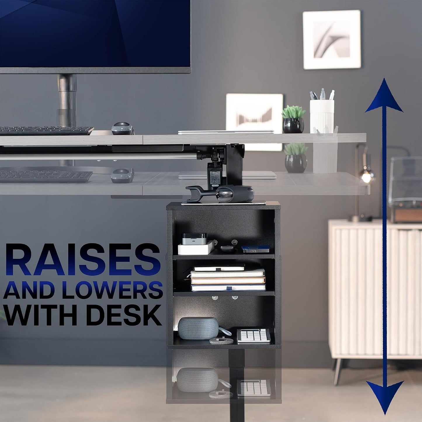 VIVO Black Clamp-on Desk Leg Shelving Unit, Storage Shelves, DESK-SHELF3CL | Multi-Level Storage, Office Accessory