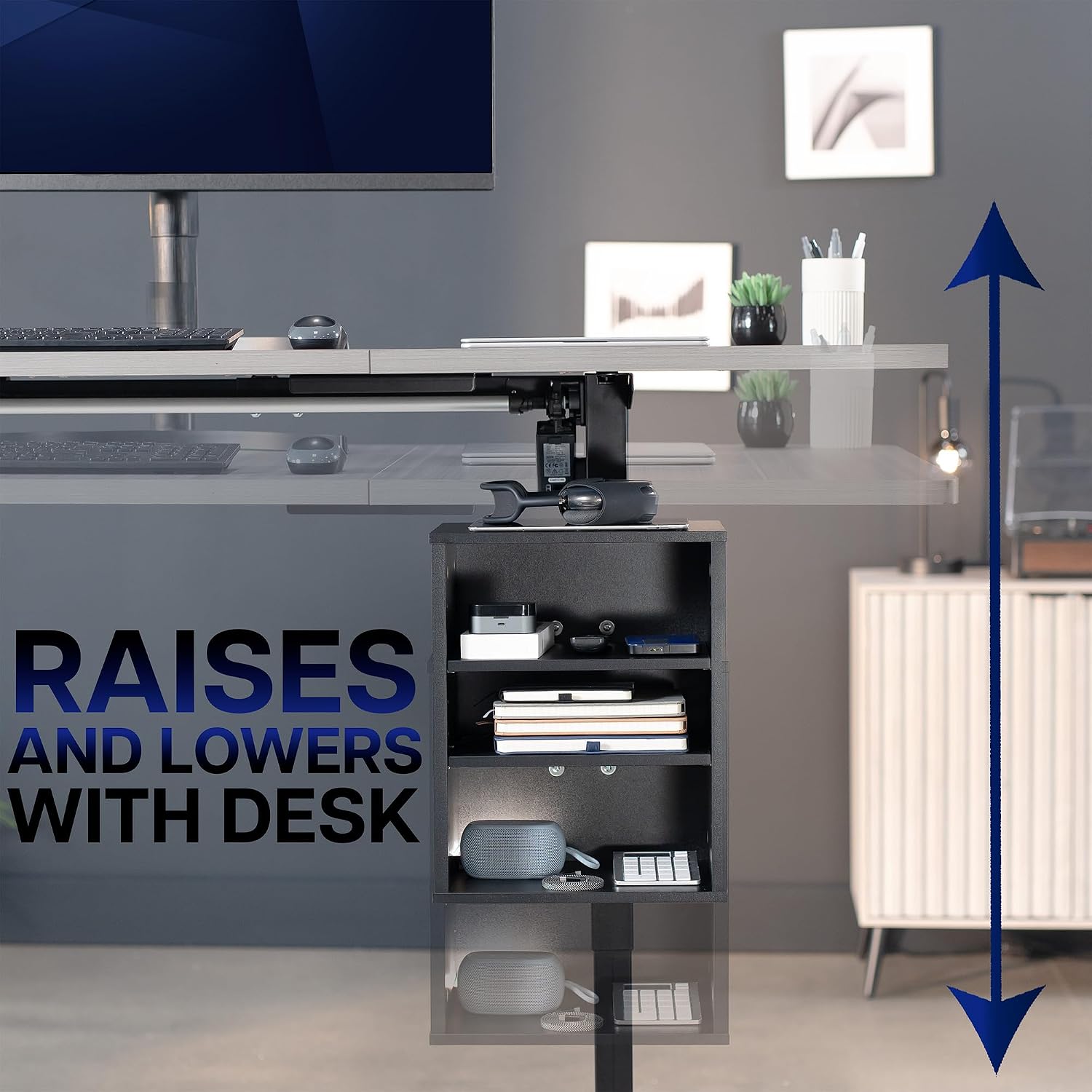 VIVO Black Clamp-on Desk Leg Shelving Unit, Storage Shelves, DESK-SHELF3CL | Multi-Level Storage, Office Accessory