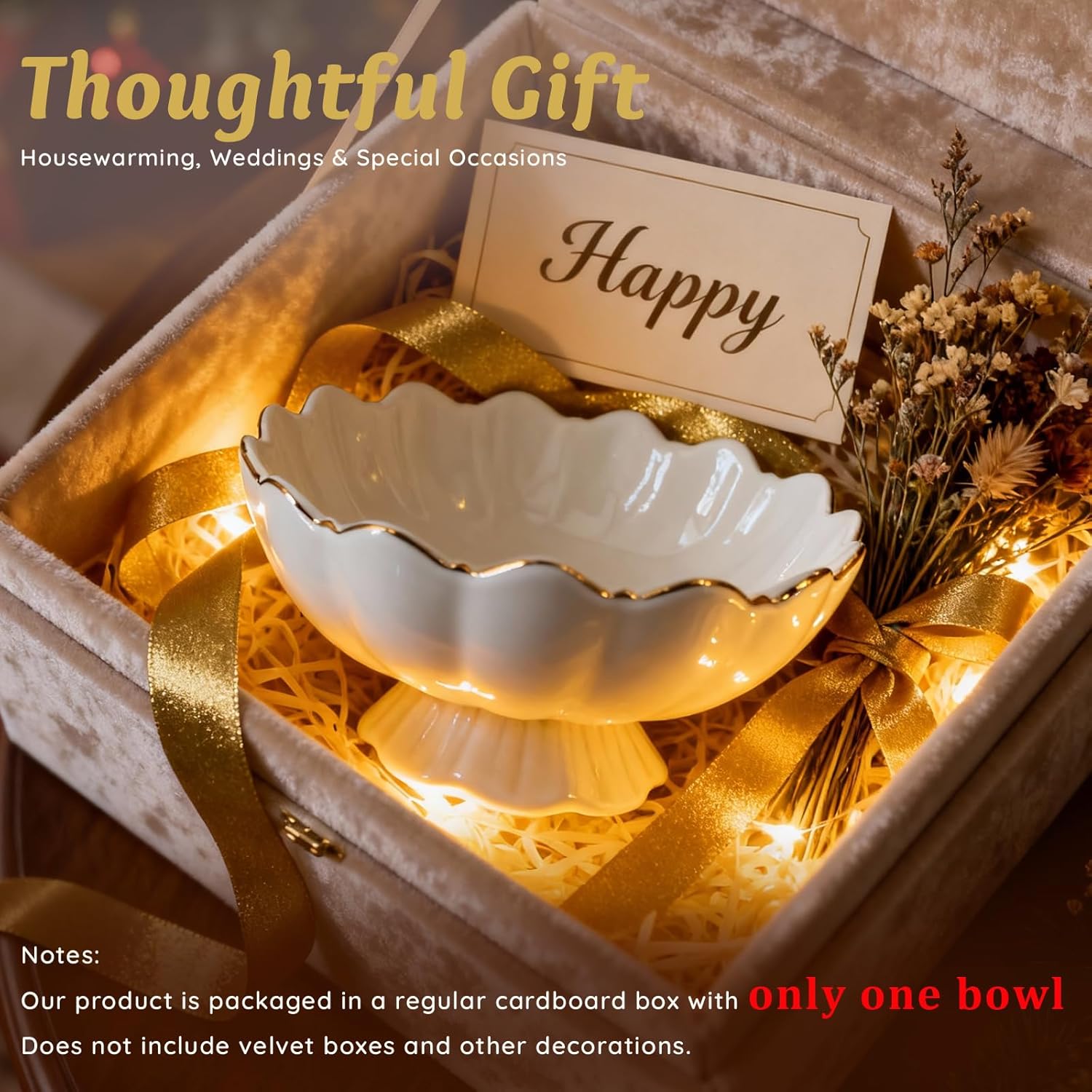 Small Decorative Bowl Ceramic Key & Fruit Bowl Ruffle Lotus Shape / 8 Inch / White