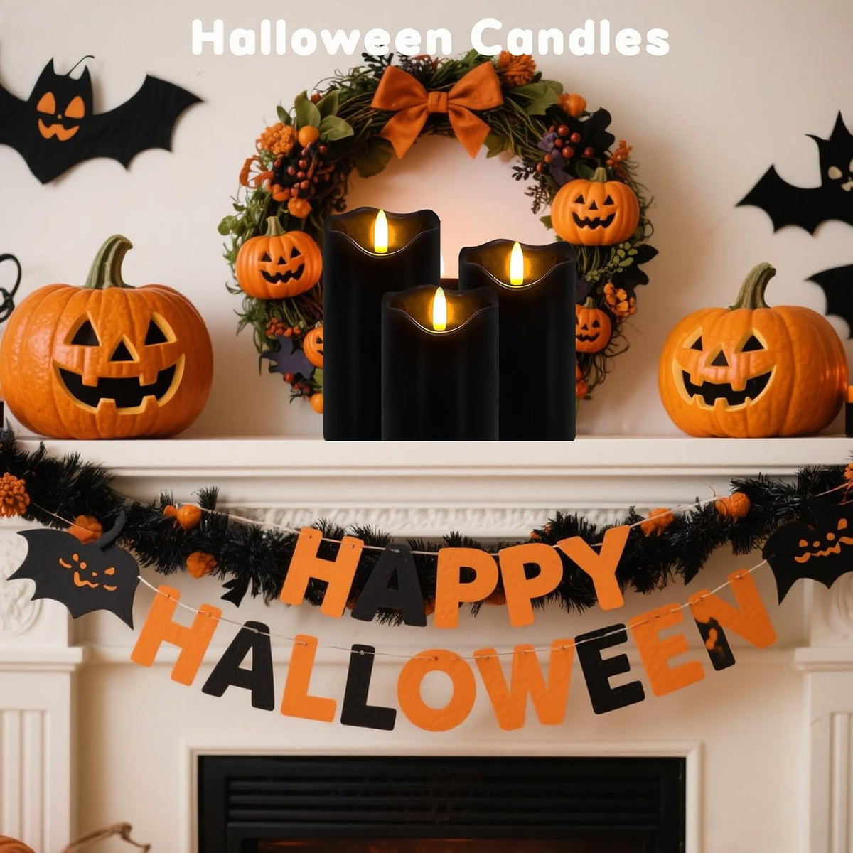 Black Flameless Candles Set of 3, Halloween LED Candles with Remote & Timer | Flickering Real Wax Pillar Candles