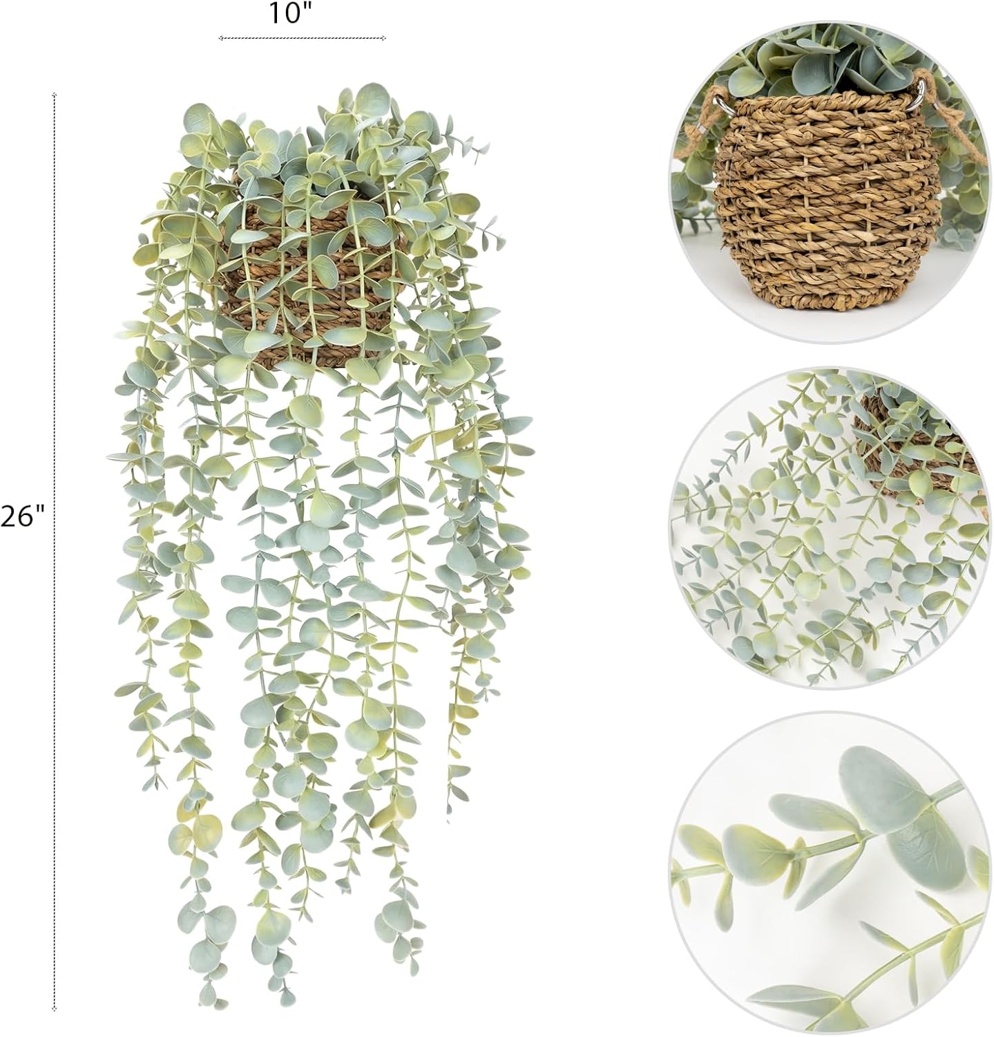 Artificial Hanging Plants in Woven Basket / Full