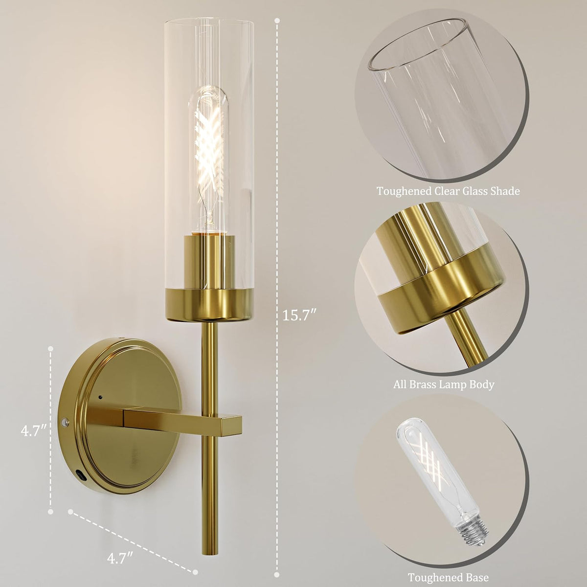 Gold Battery Operated Wall Sconce Set of 2, Wireless Wall Sconces with Remote Control, Rechargeable 3000K Dimmable Wall