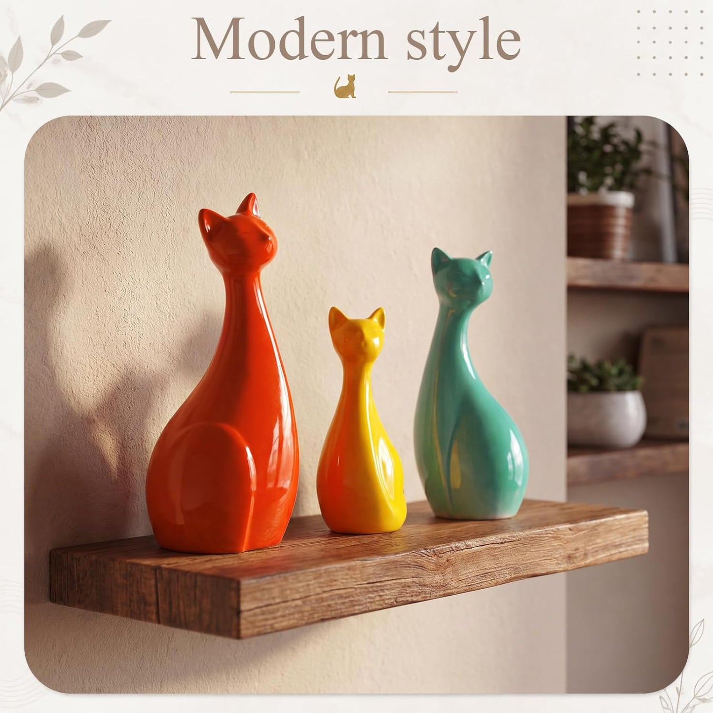 Mid Century Modern Decor Medieval Table Decor Ceramic Cats Blue and Yellow / Orange / Set of 3