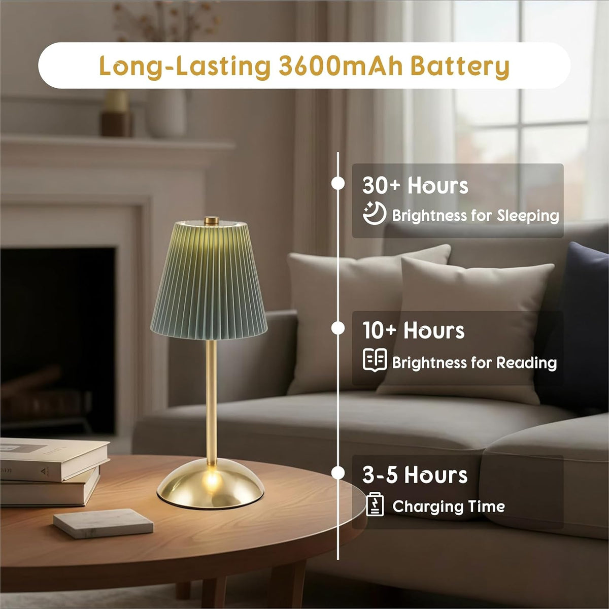 2-Pack LED Cordless Table Lamps, Green Rechargeable Battery Lamps | Mini Battery Operated Lamps, Dining Table Lamp