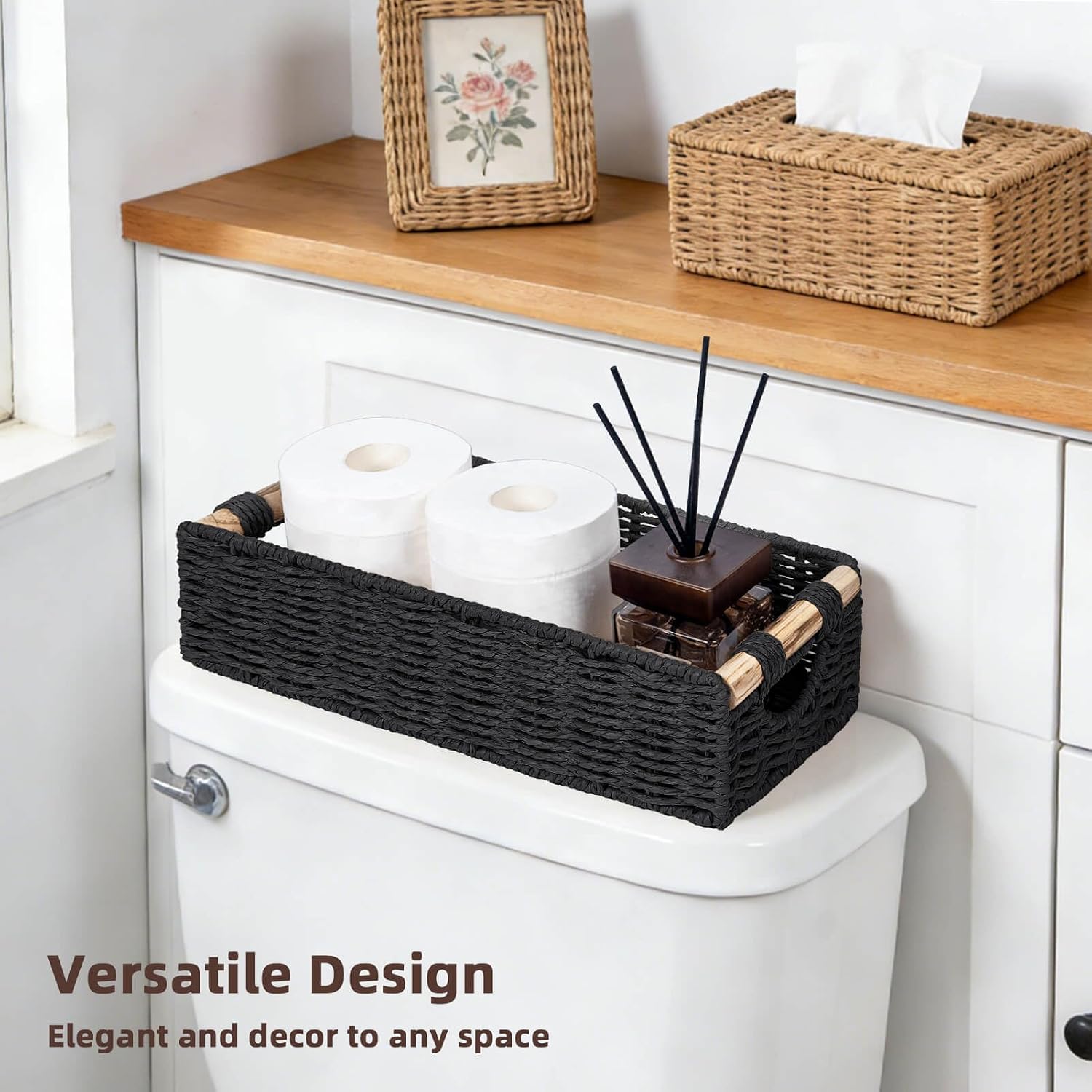 Handwoven Toilet Tank Top Paper Baskets / Black
