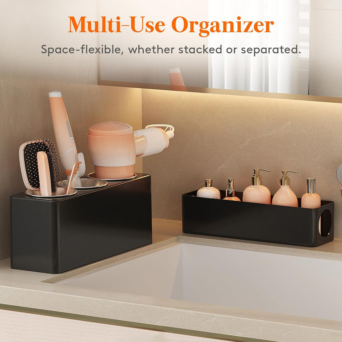 Lifewit Hair Tool Organizer Dryer Holder Countertop with 3 Cups, Black | 3 Stainless cups Tools Organizer, Acrylic body