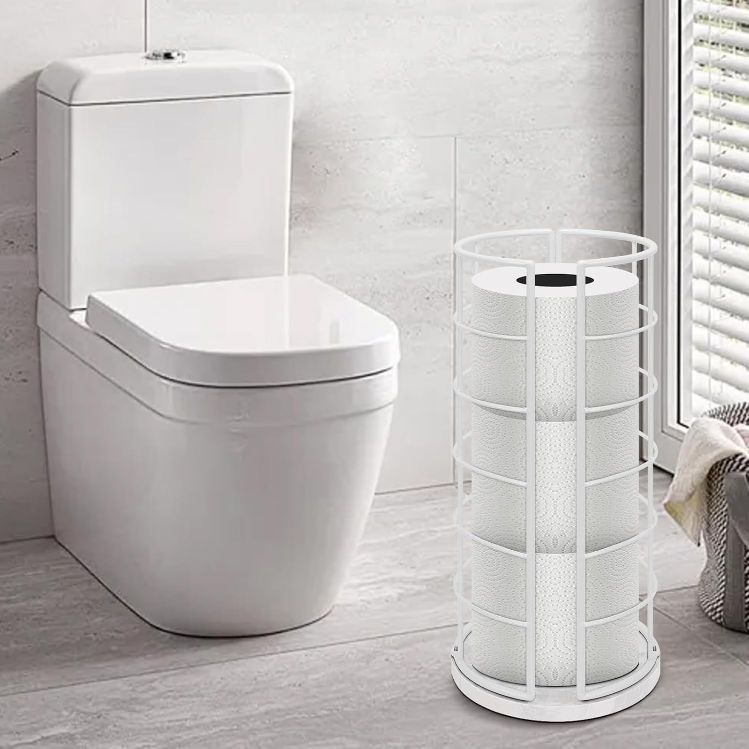 NearMoon Toilet Paper Organizer Stand, Free Standing 3 Rolls Tissue Storage, Metal Bathroom Accessory, Rustproof Toilet