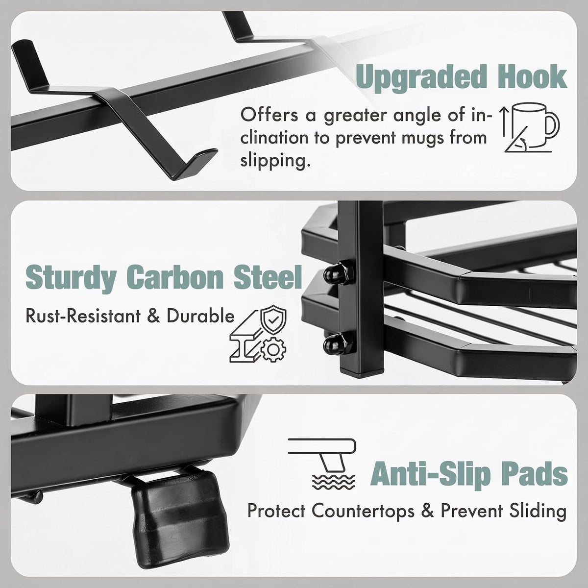 Coffee Mug Holder for Countertop, 22 Hooks Metal Coffee Cup Holder Rack | 3 Tier Mug Tree Holder Rack, Mug Tree Stand