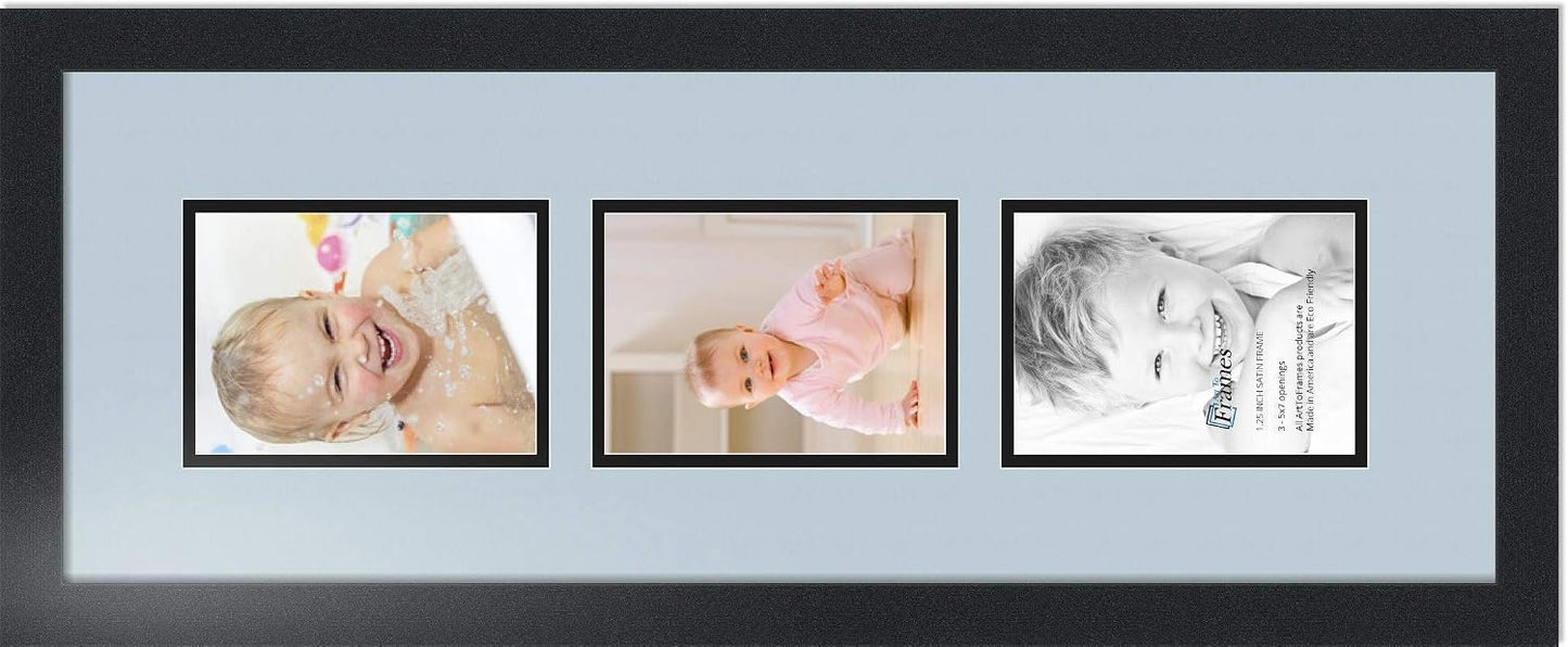 ArtToFrames Collage Photo Frame Double Mat with 3-5x7 Openings with Satin Black Frame and Baby Blue mat.