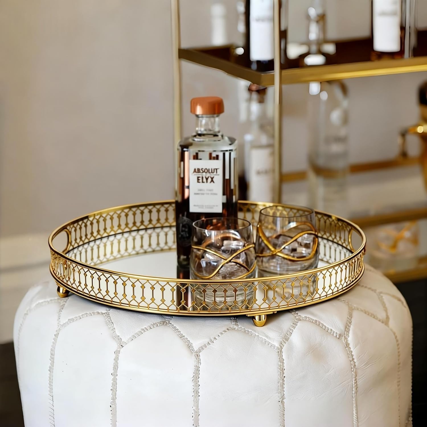 Decorative Glass and Tray for Cologne / Gold