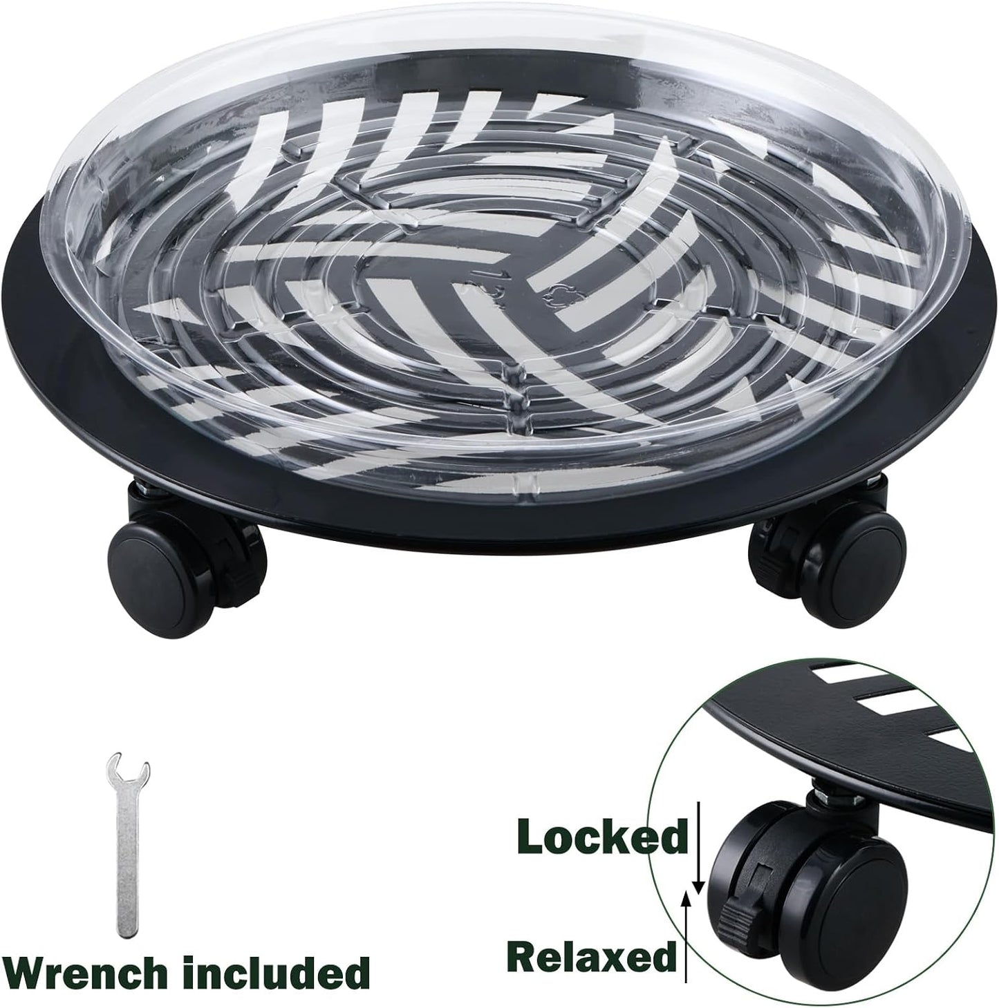 5 Packs Large Metal Plant Caddy with PU Wheels 12" Heavy-Duty Wrought Iron Rolling Plant Stands Indoor Outdoor Wheeled