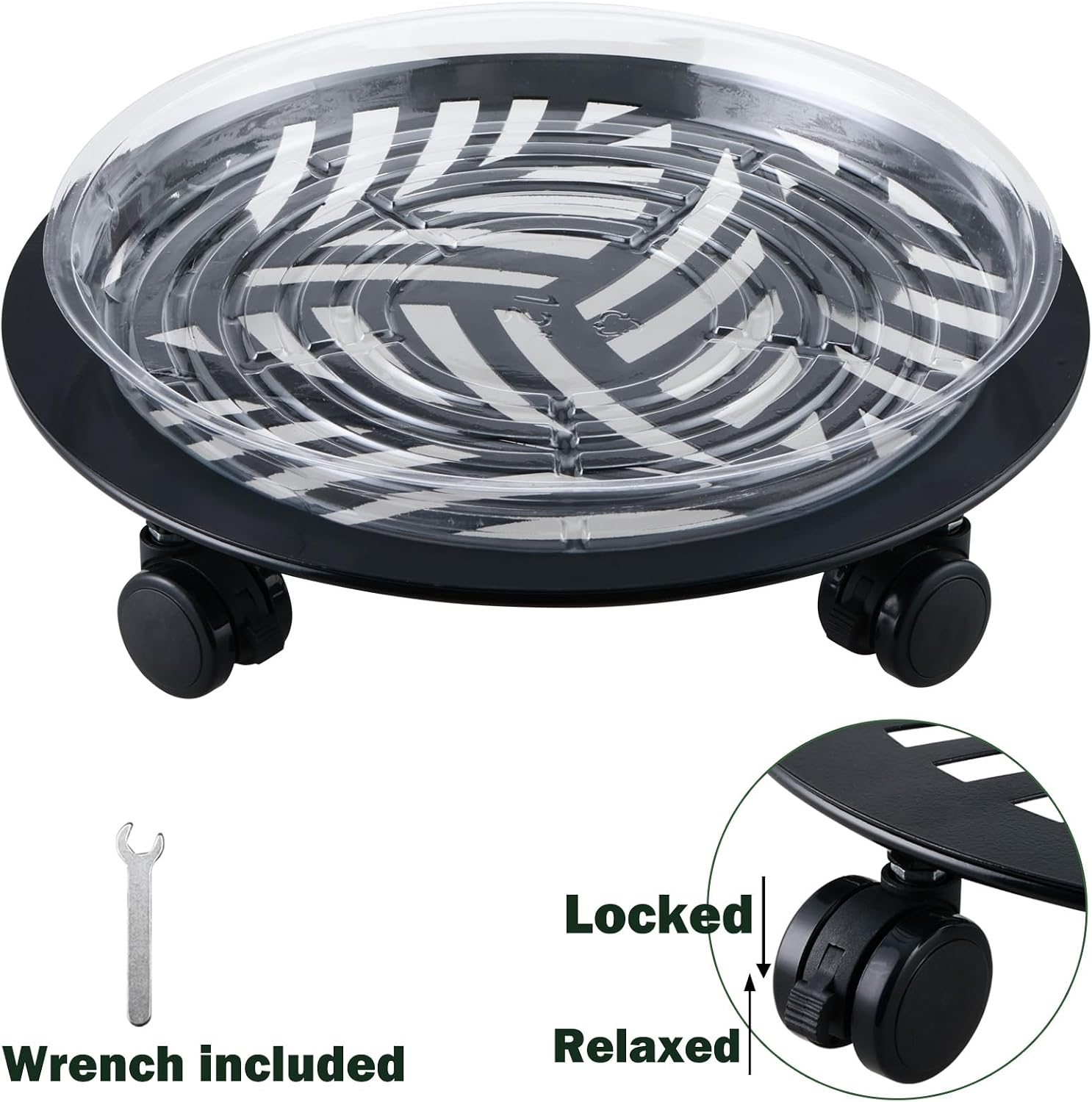 4 Packs Large Metal Plant Caddy with PU Wheels 13" Heav-Duty Wroght Iron Rolling Plant Stands Indoor Outdoor Wheeled