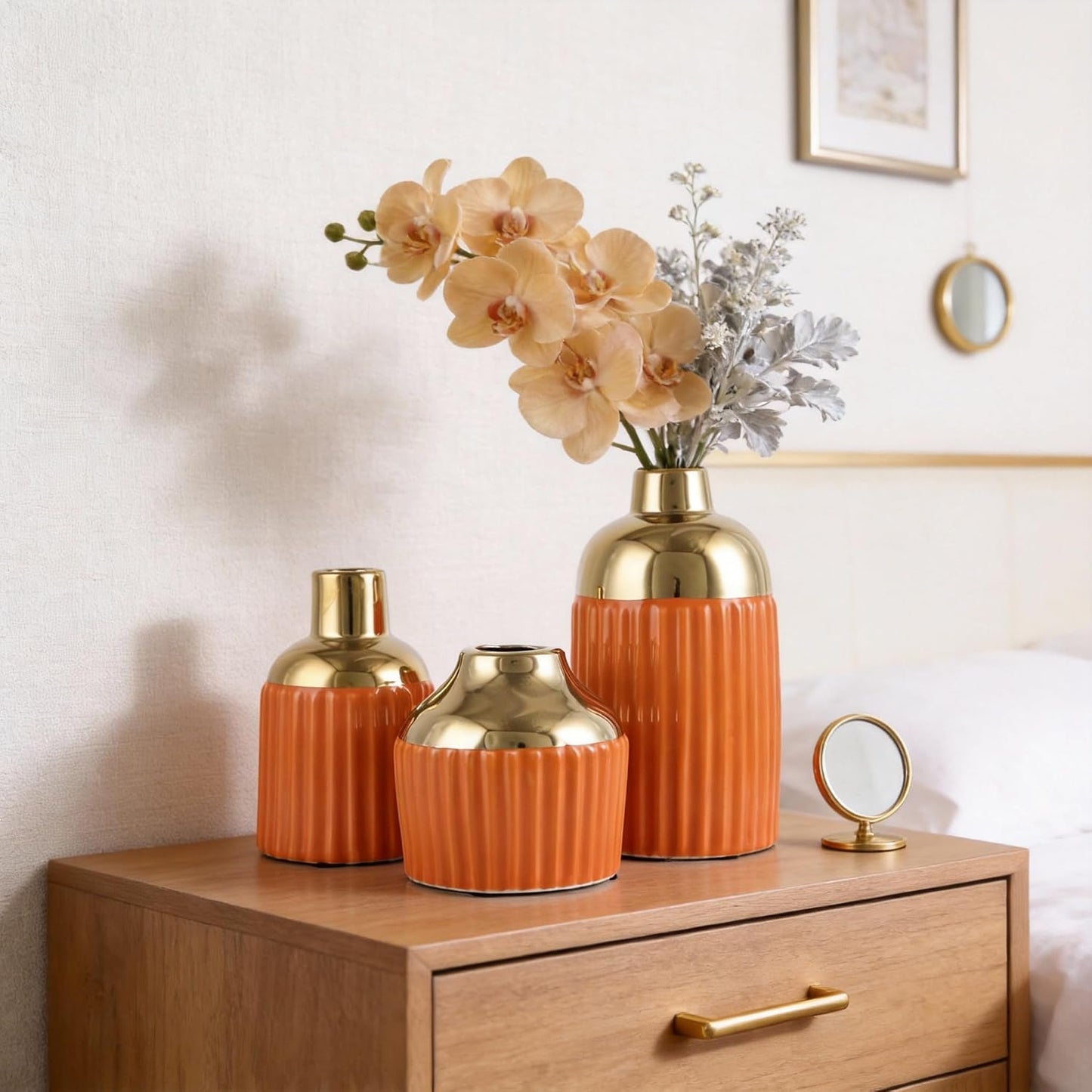 Gold Ceramic Vase 3-Piece Set / Og / Orange