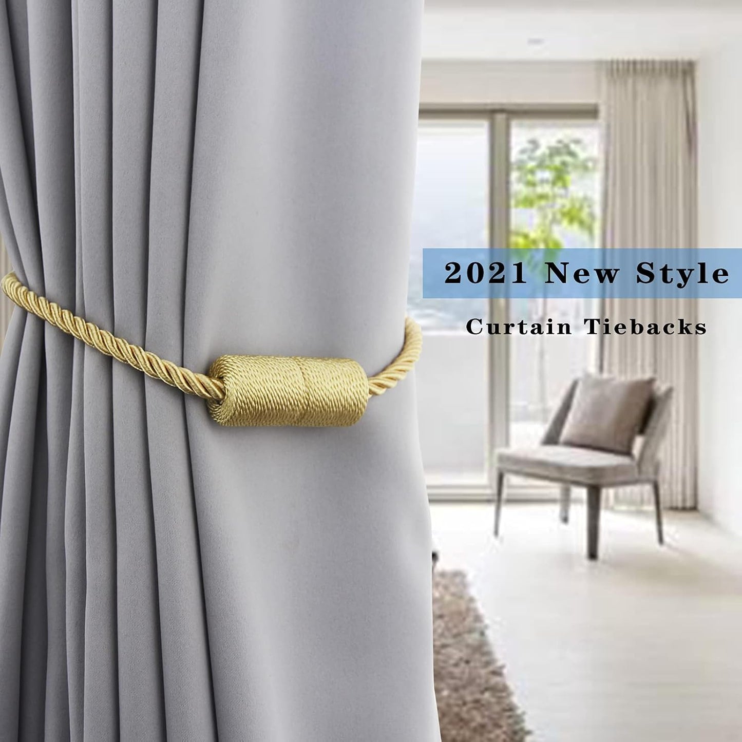 Magnetic Curtain Tiebacks Holdbacks Decorative Tie Backs for Windows Porlau | 6 Pack Gold Modern Outdoor Drapes