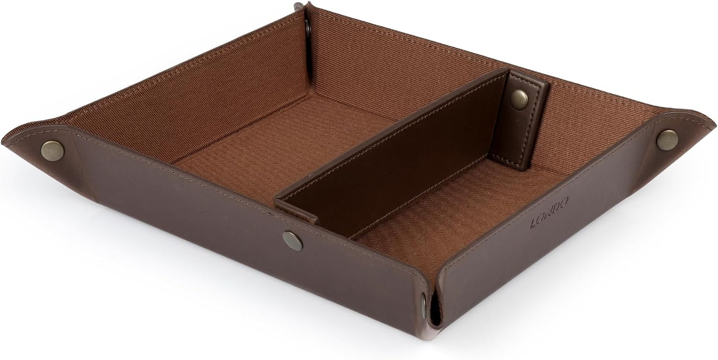 Londo PU Vegan Leather Valet Tray for Men — Catchall EDC for Keys, Wallet, Watch, AirPods — Nightstand & Entryway Tray