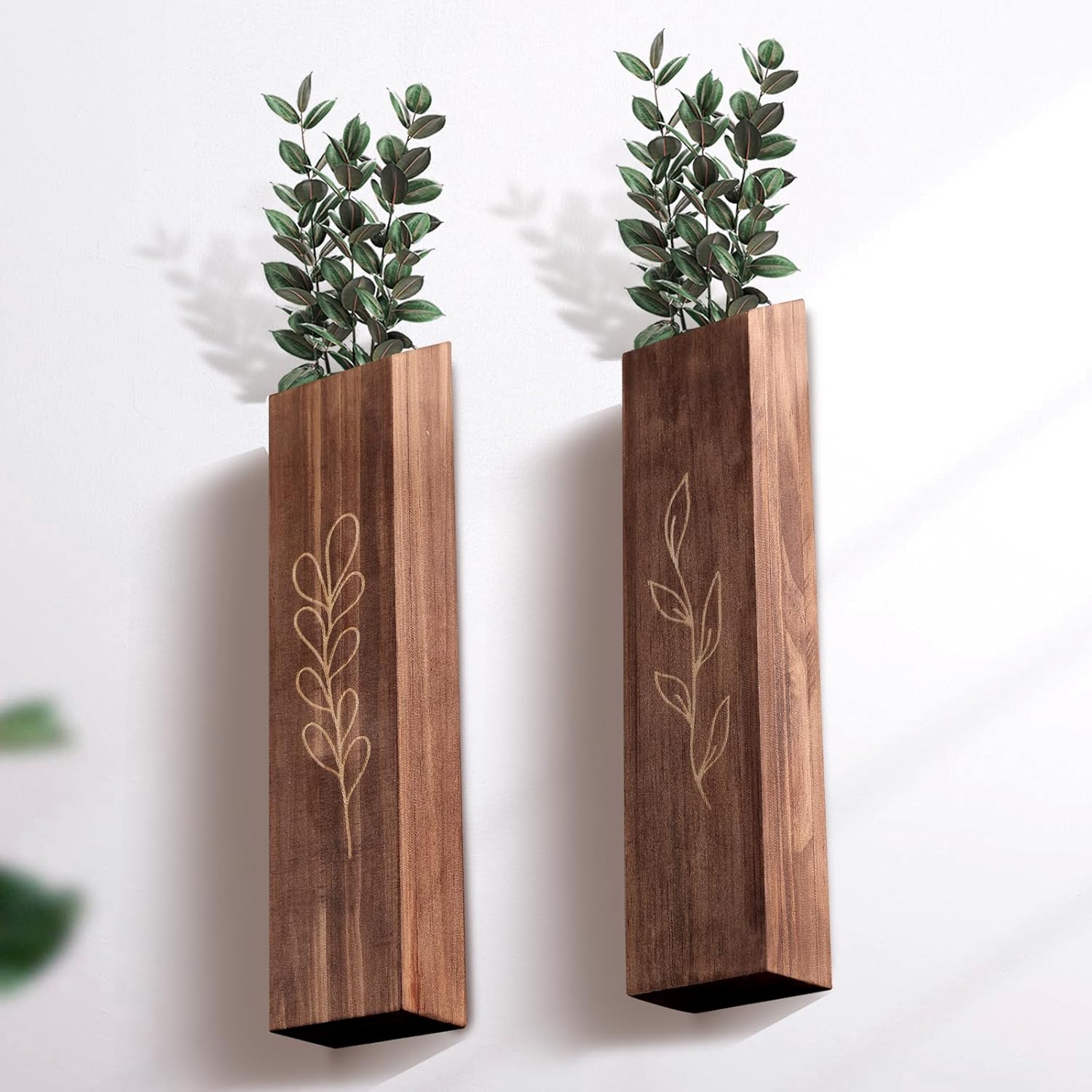 Wood Indoor Wall Planter / Brown / Set of 4