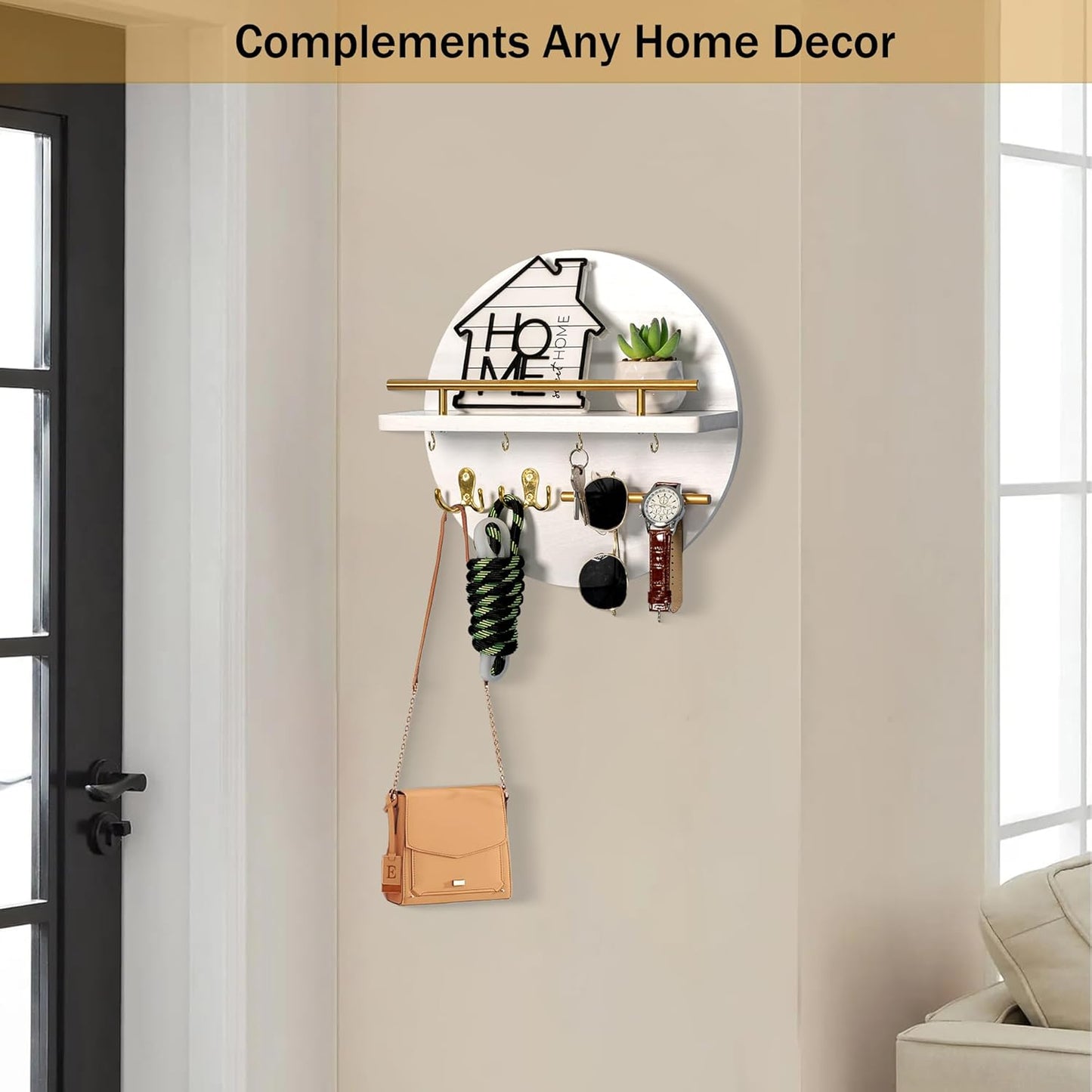 Key Holder / Shelf and Hooks / White