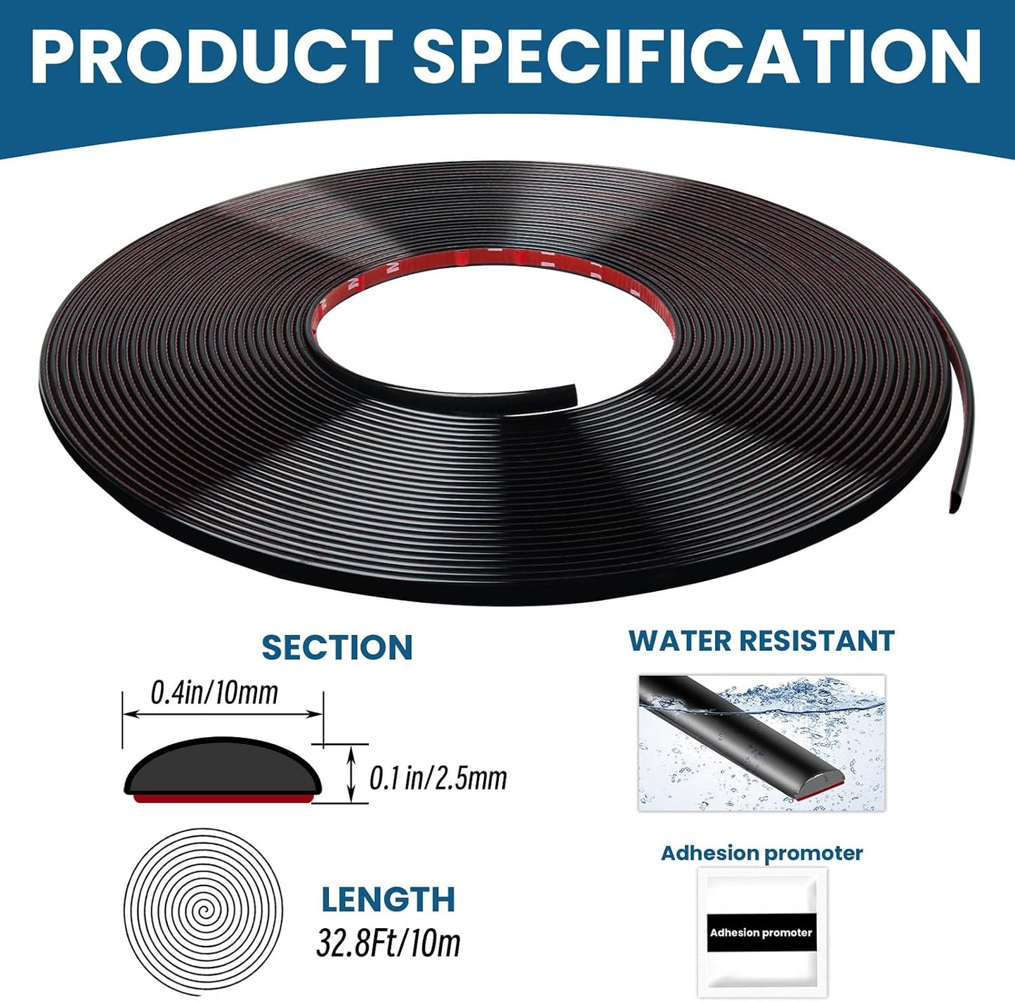 Flexible Wall Molding Trim Self Adhesive Mirror Tape Border 0.4 * Peel / 32.8 Ft / Black / 0.1 Inch