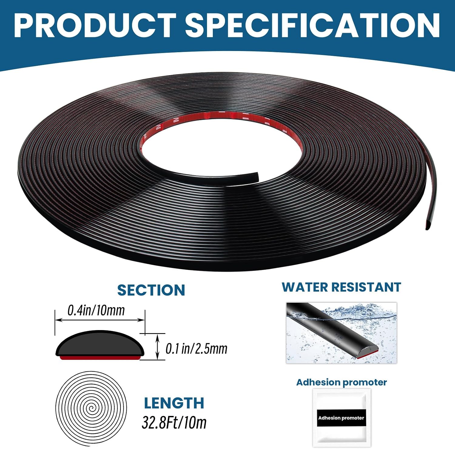 Flexible Wall Molding Trim Self Adhesive Mirror Tape Border 0.4 * Peel / 32.8 Ft / Black / 0.1 Inch