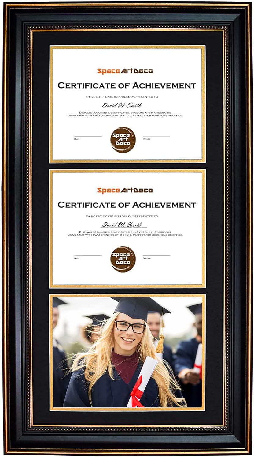 14x29 Triple Diploma Frame Holds Three 8.5x11,3-Certificate/Degree Frame | Comes with Real Glass,Build-in Hangers,Black