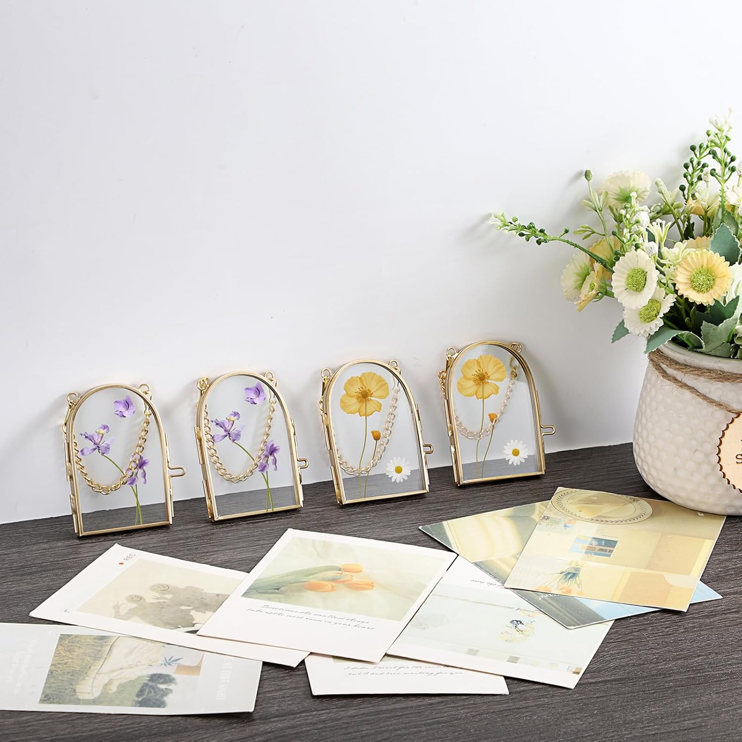 Double Glass Brass Tiny Frame for Pressed Flowers / Set of 4