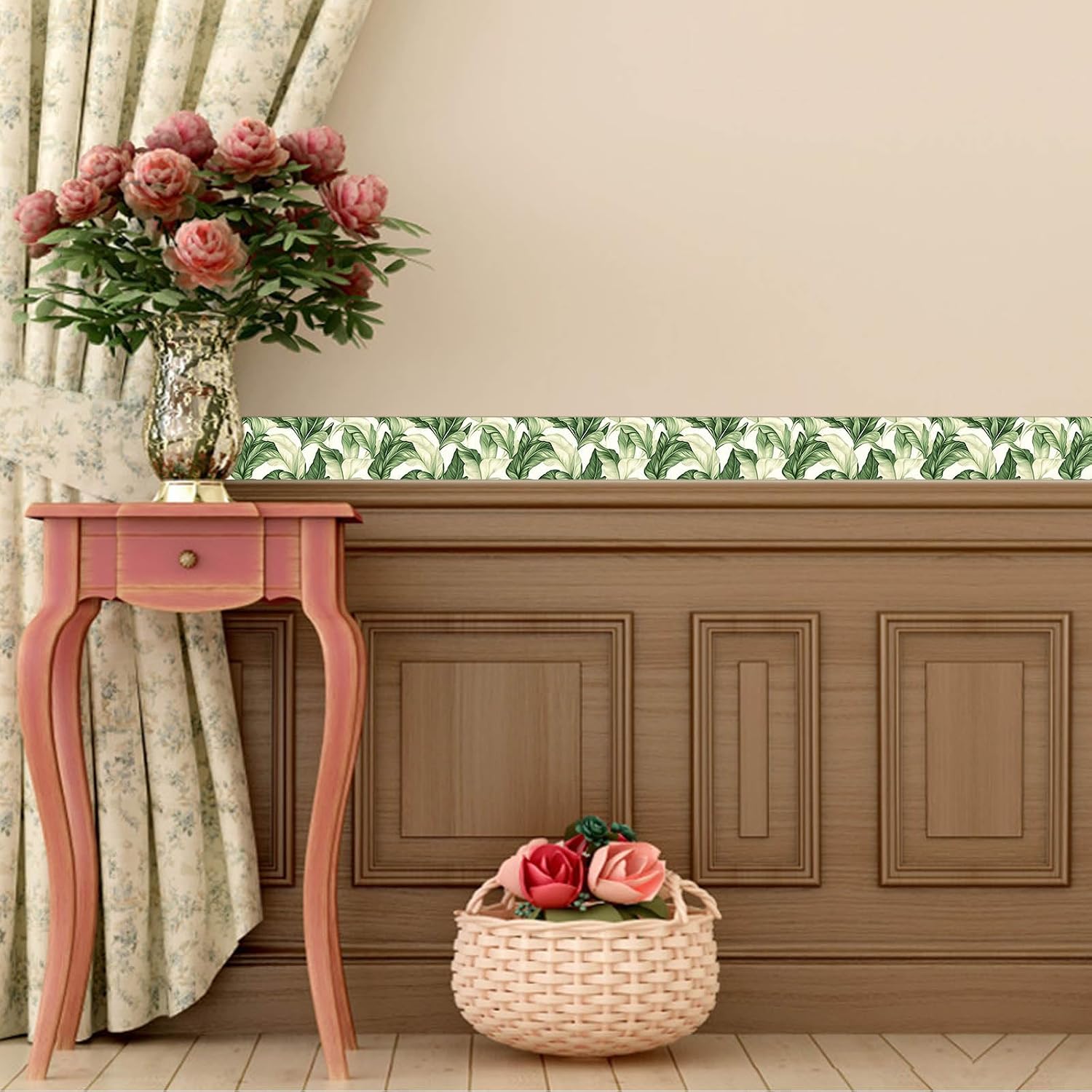 Peel and Stick Wallpaper Border Green Tropical Leaf Botanical / Tropical Green Leaf / 4 x 196