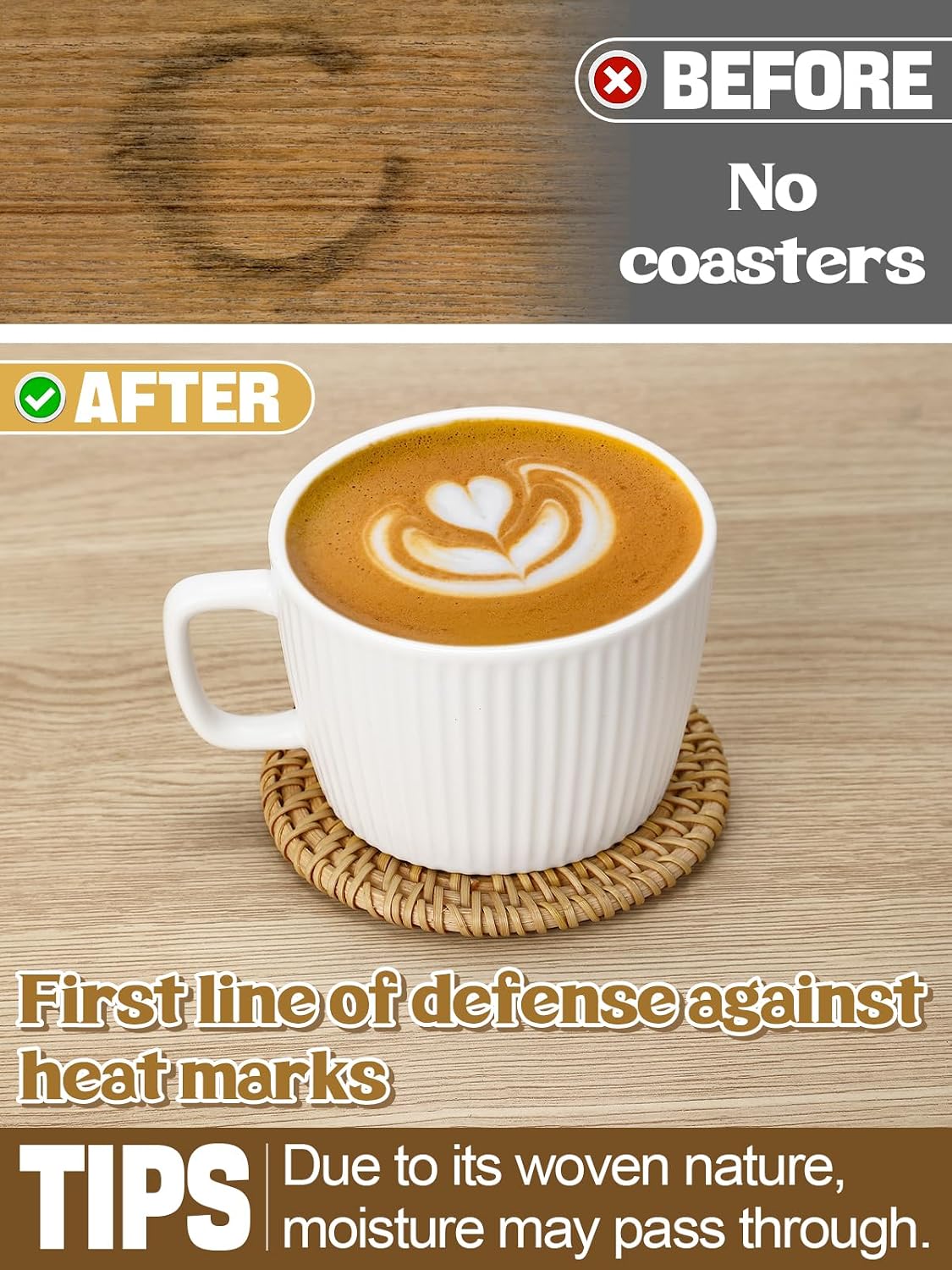 Holder / Wicker Drink Coasters Set / Natural / Set of 8