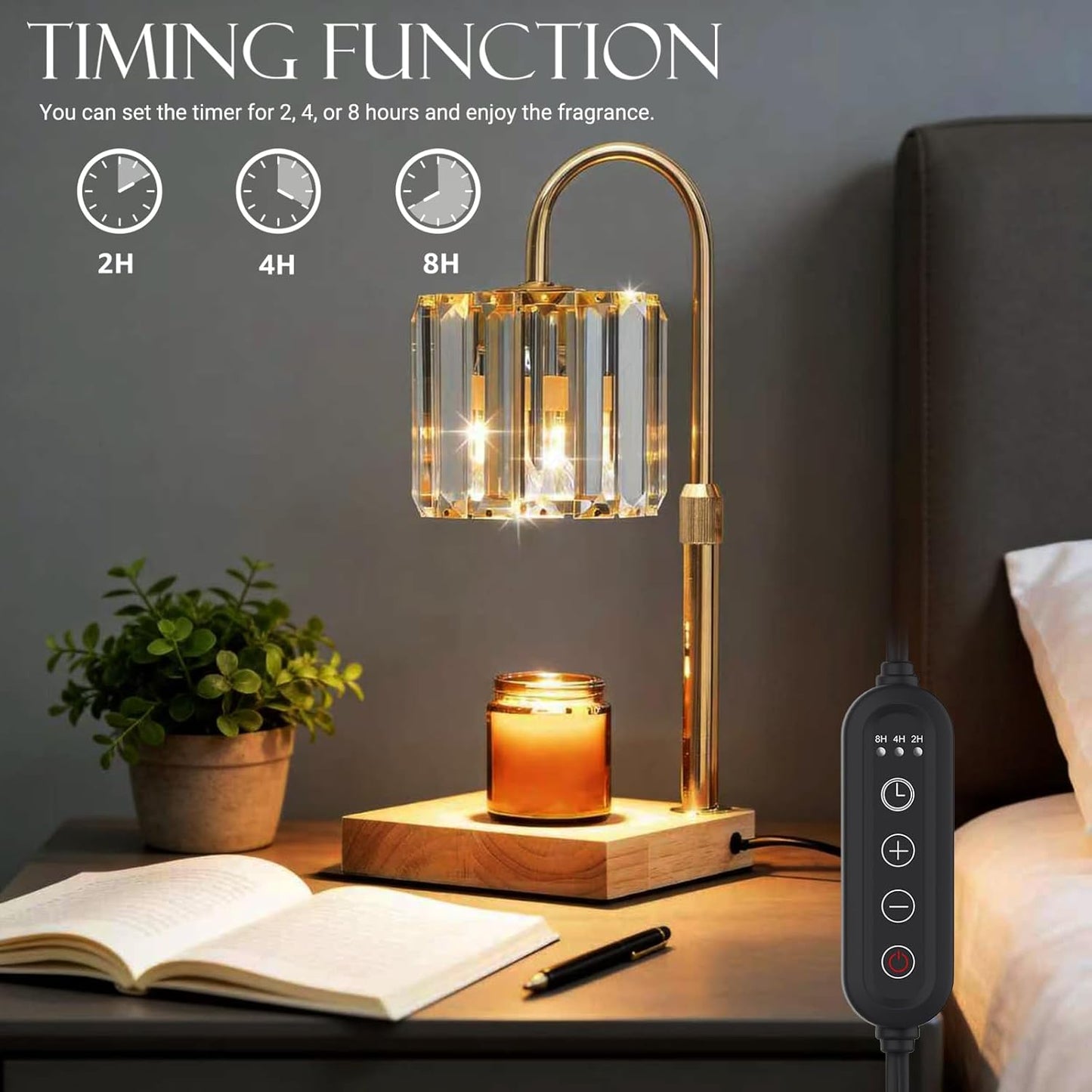 Yuichoy Candle Warmer Lamp with Timer, Dimmable Electric Candle Wamer Adjustable Height, Glass Modern Candles Melter