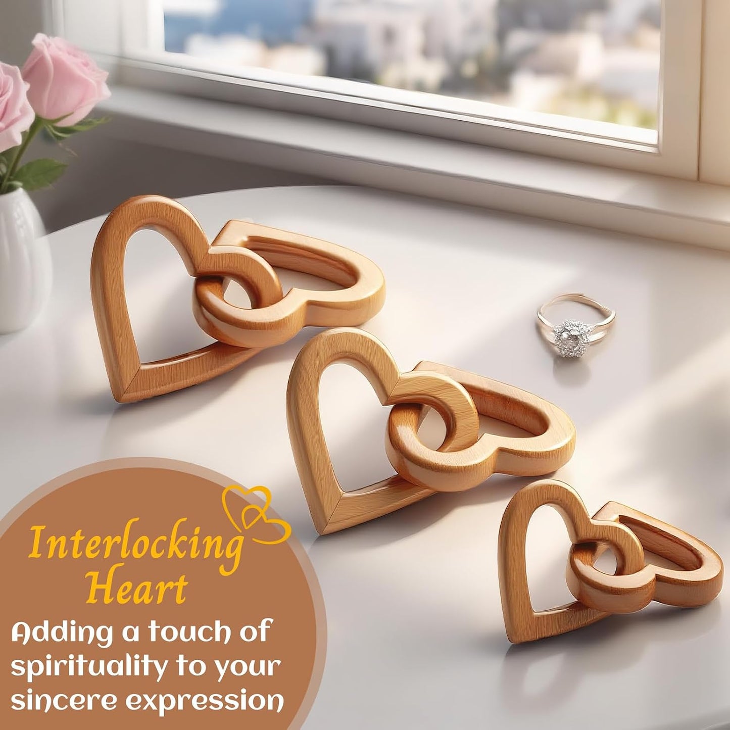 interlinked Olive Wood Hearts / Medium
