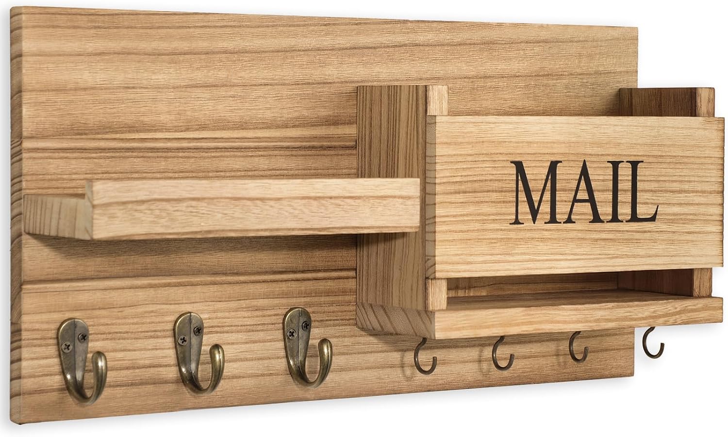Shelf Includes Letter Holder and Hooks for Hallway Farmhouse / Wood