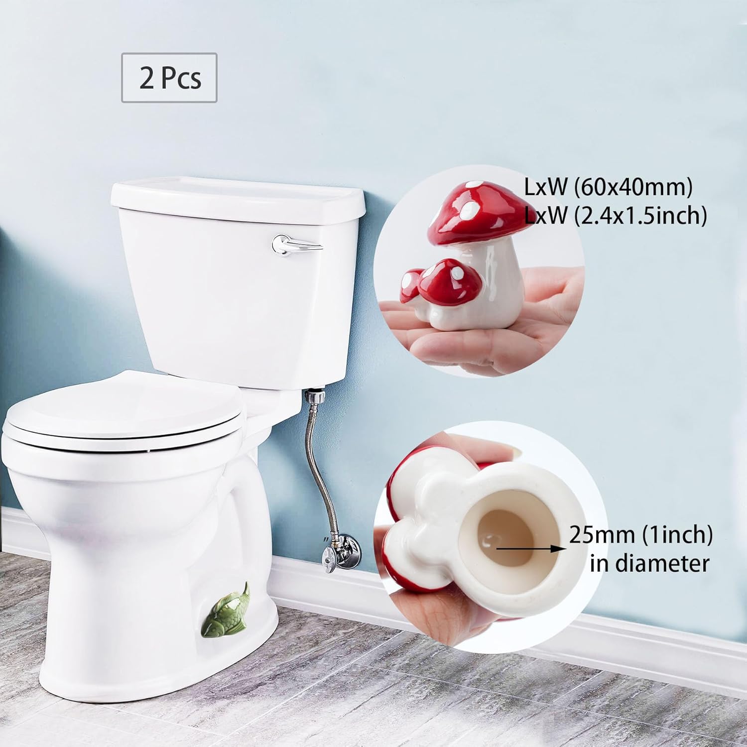 Ceramic Mushroom Decor Covers Toilet Screw Covers Bolts / Red Mushroom / Set of 2