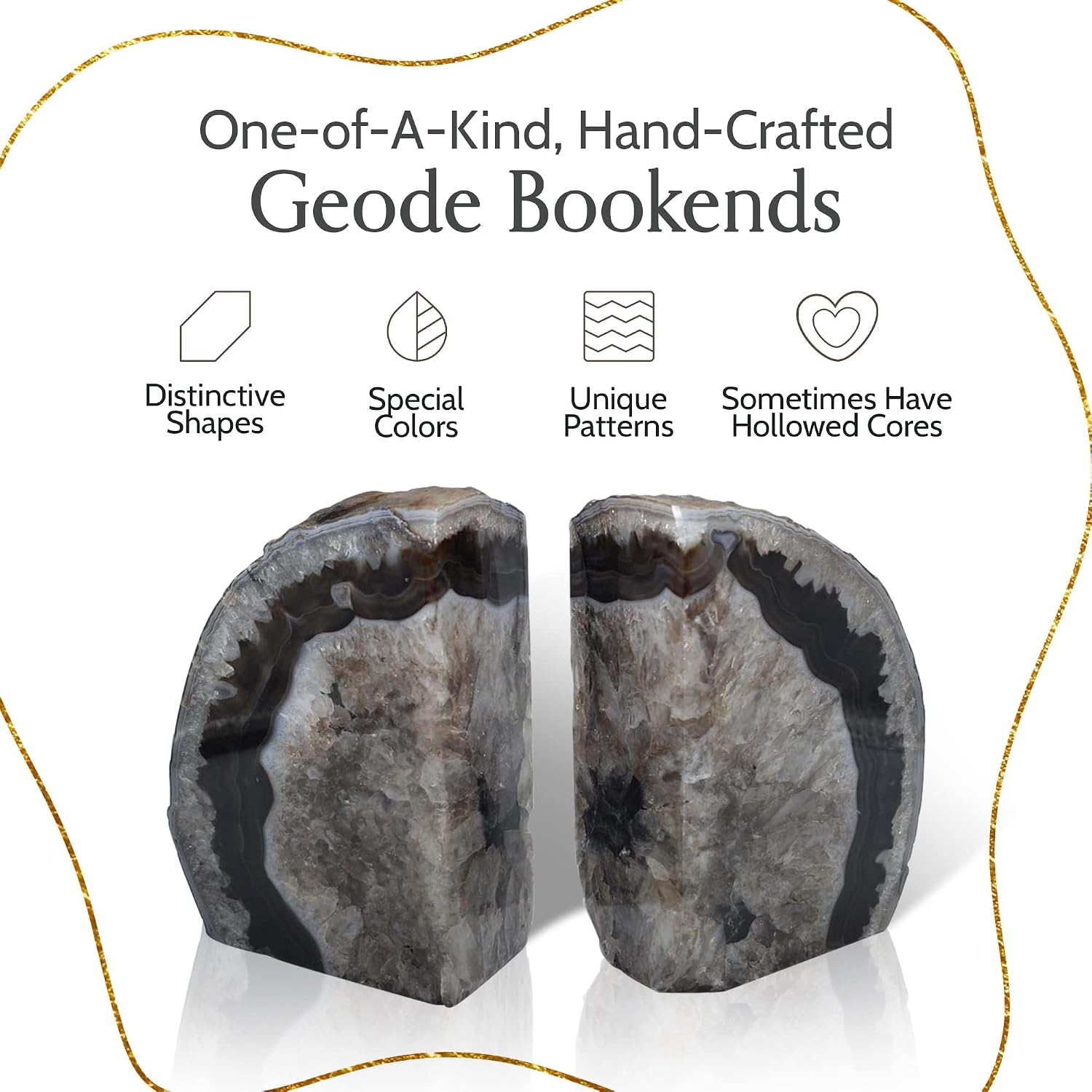 A Quality Agate Geode Bookends / Black / A Grade 3 - 4 Lbs