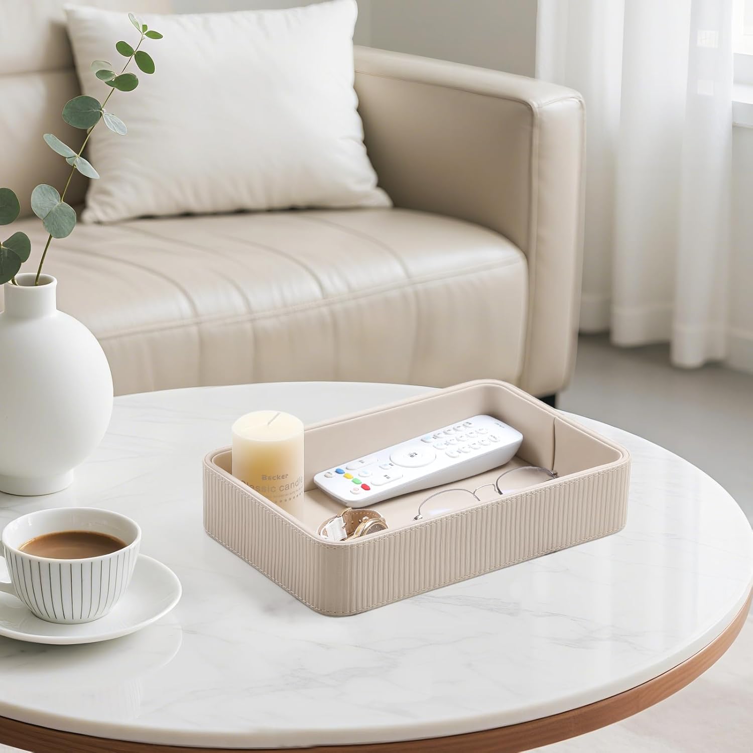 Modern Nightstand Organizer Bedside Desktop Storage for Womens and Men / Beige