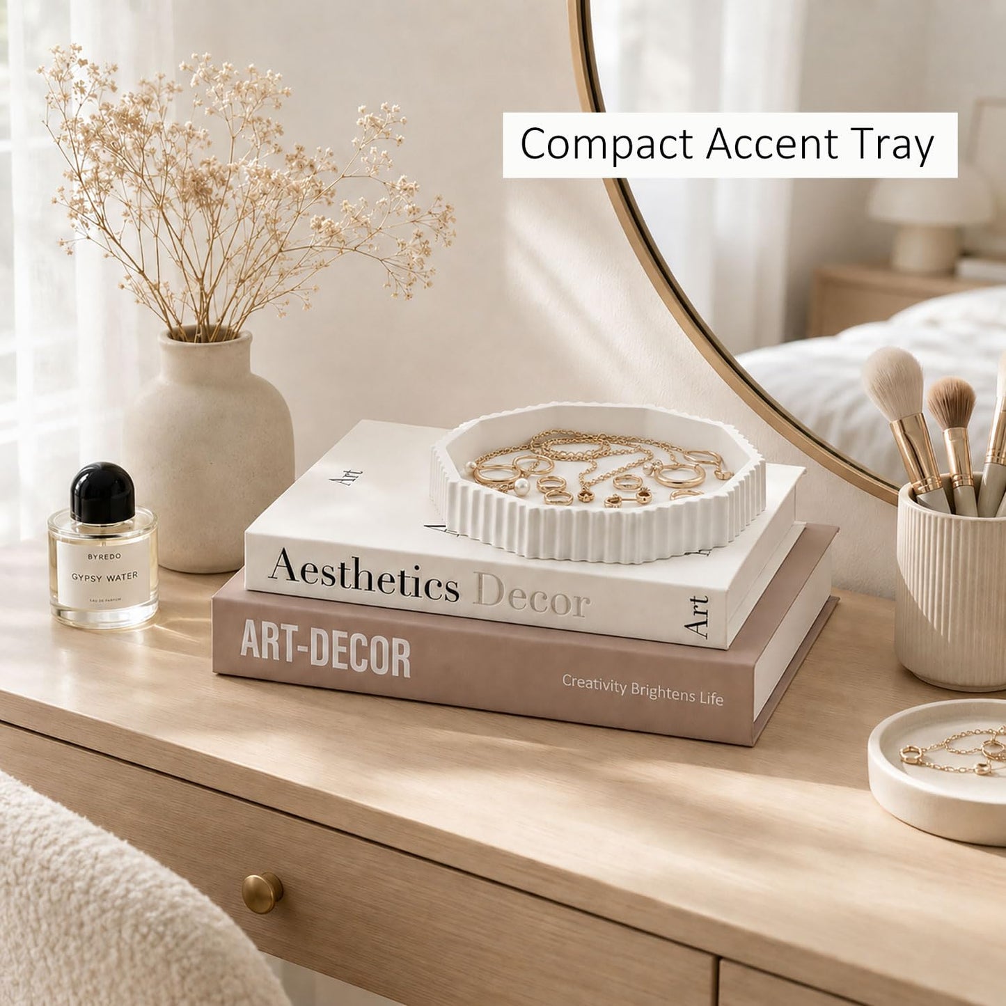 Decorative Concrete Tray & Linen Faux Book Box Set / Beige