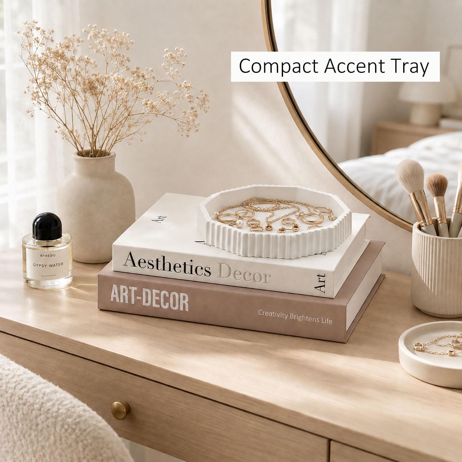 Decorative Concrete Tray & Linen Faux Book Box Set / Beige