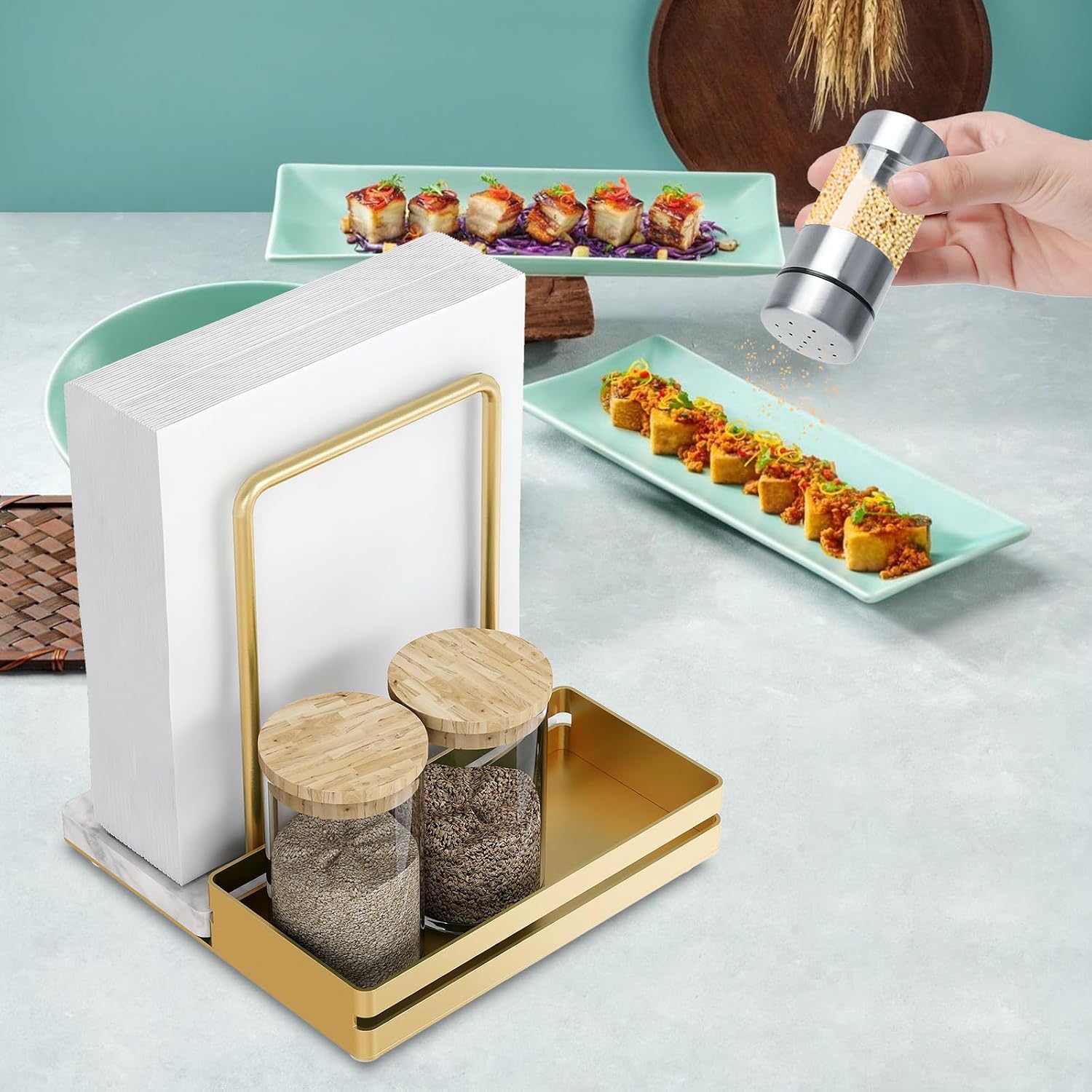 Metal Napkin Holder / Gold / Marble