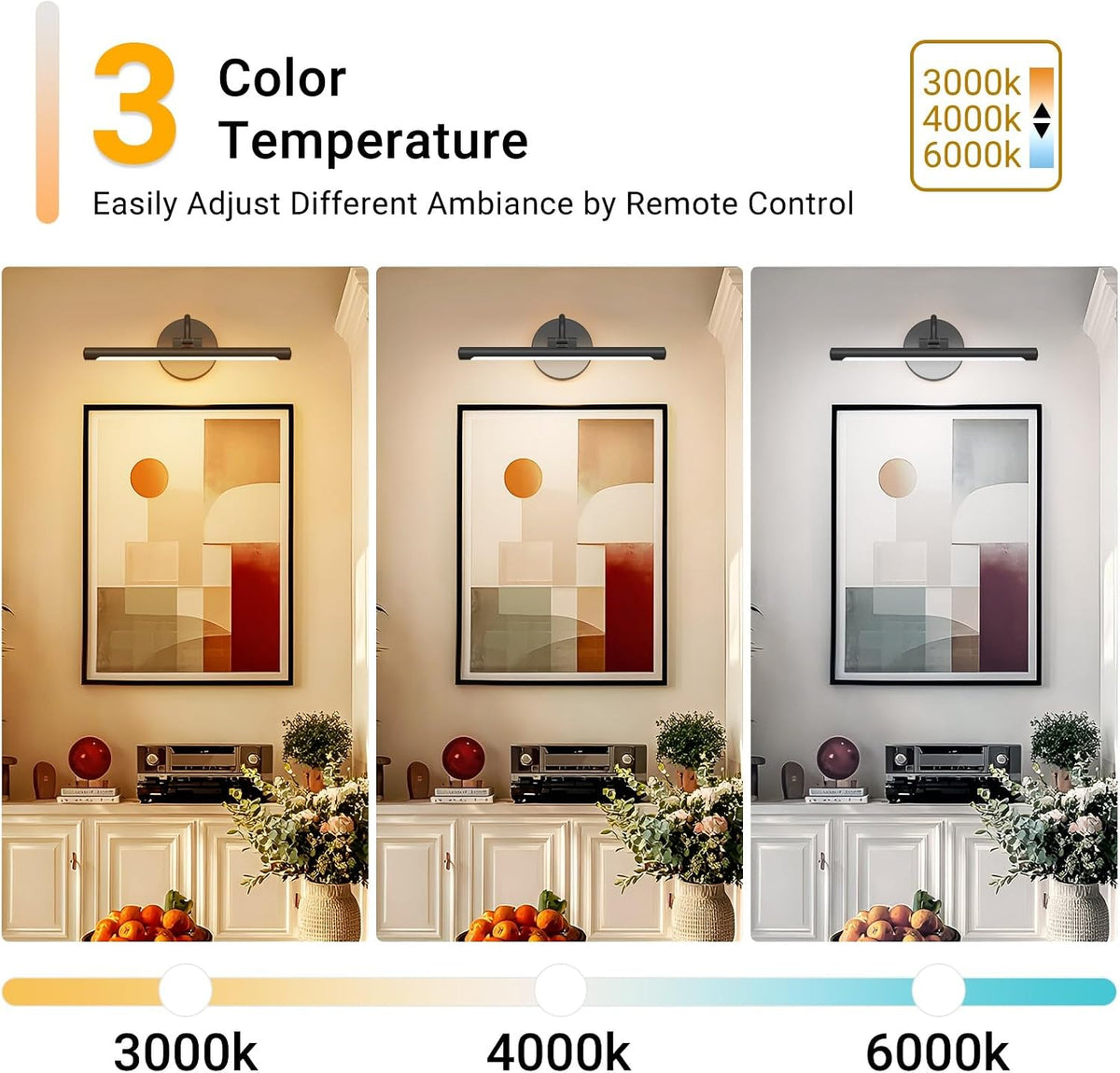 Tipace Hard-Wired LED Picture Light Fixtures- 15.7 inch 3CCT Dimmable Metal Artwork Display Lamp with Remote