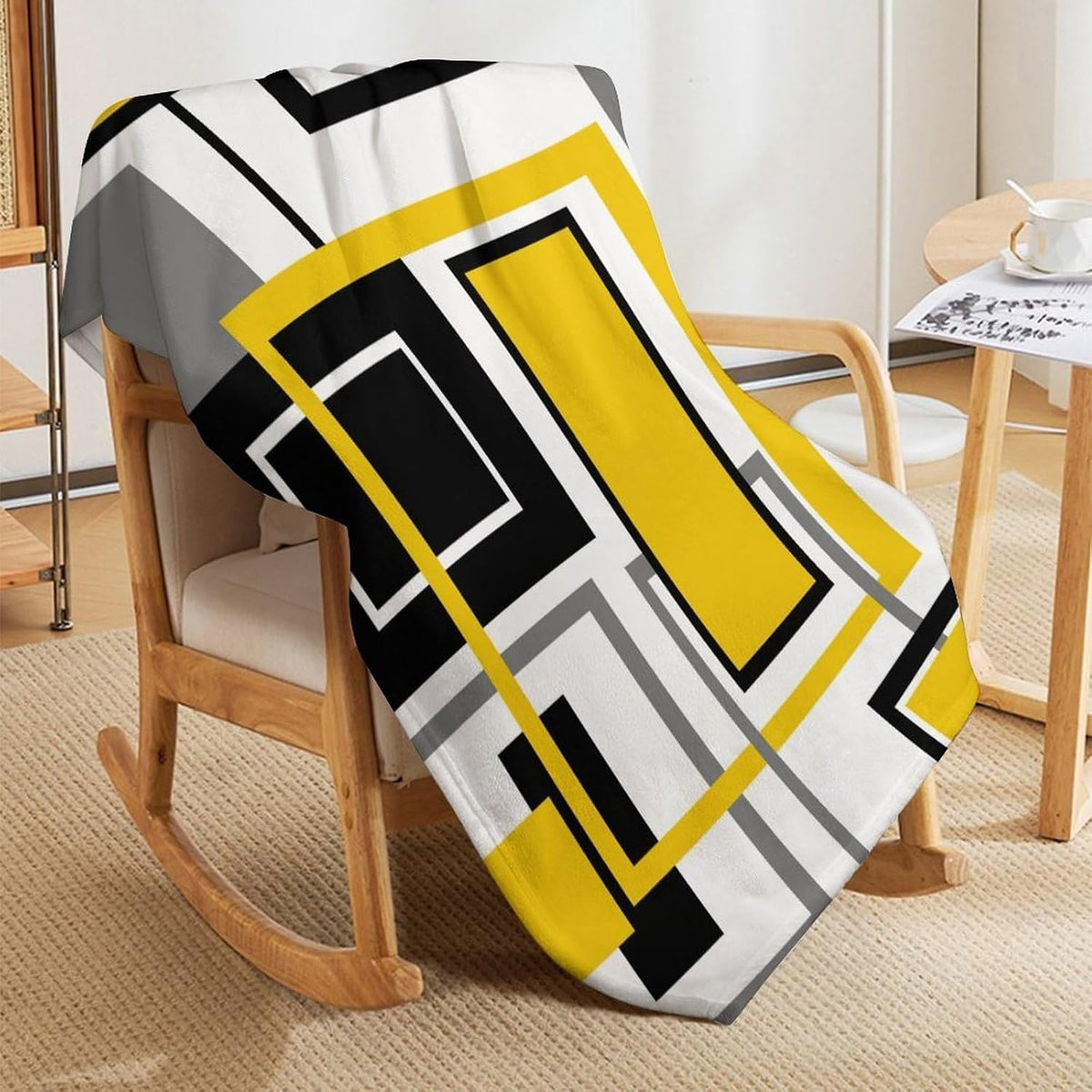 Yellow Geometric Throw Blanket Yellow Modern Black and Gray Blanket for Sofa Bed Couch Chair Or Dorm 70"x80"