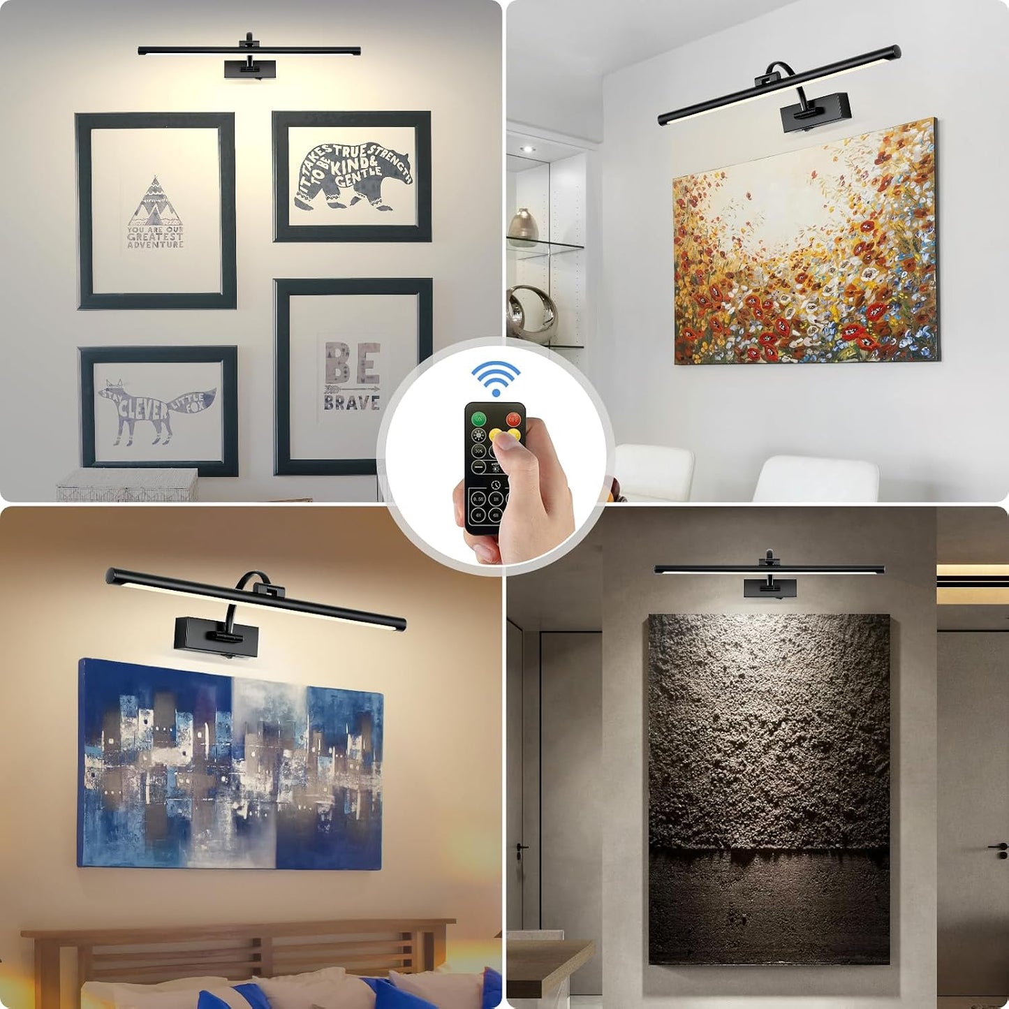 Tassuowell Picture Light Battery Operated with Remote, 3CCT Dimmable Picture Light for Paintings, Black Rechargeable 24