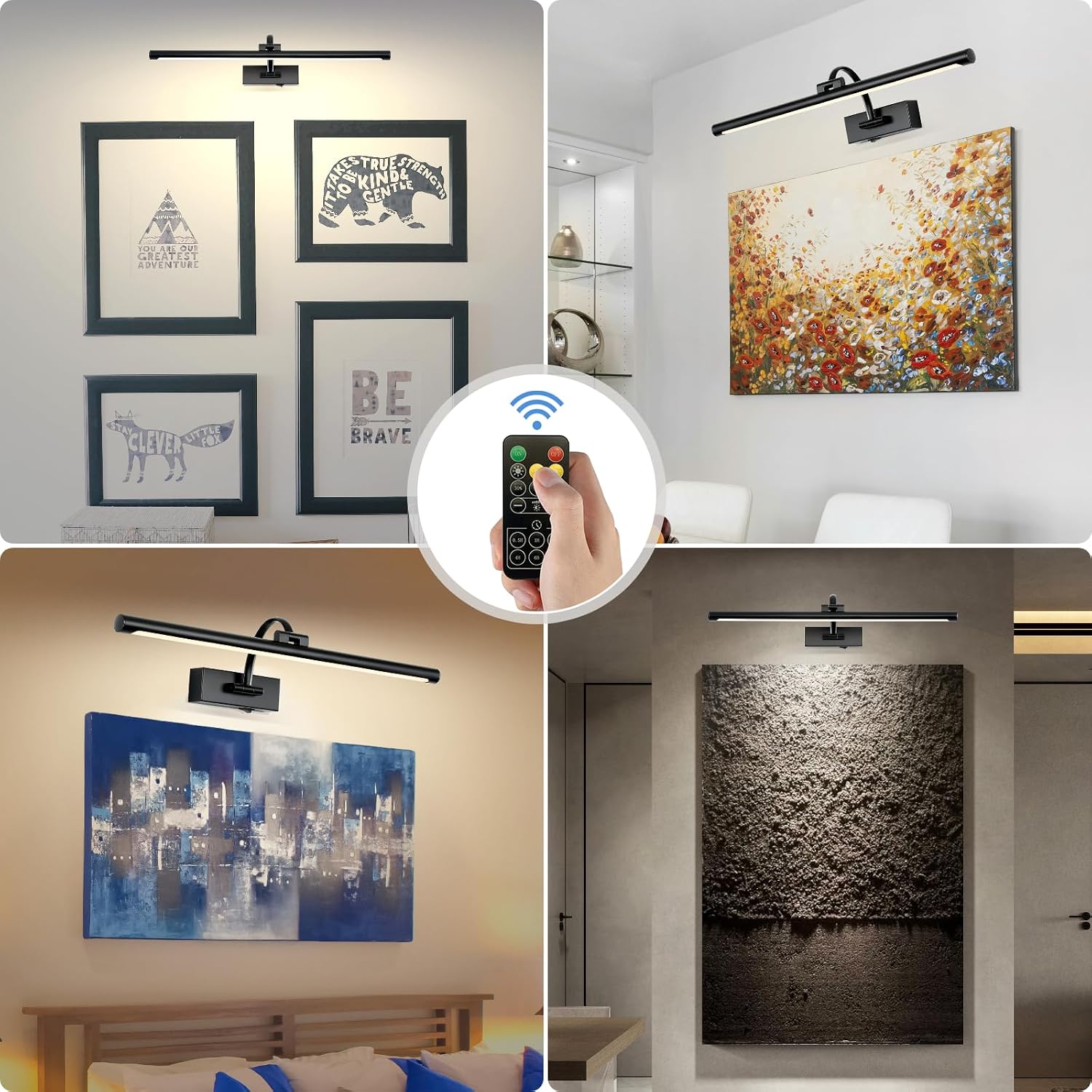 Tassuowell Picture Light Battery Operated with Remote, 3CCT Dimmable Picture Light for Paintings, Black Rechargeable 24