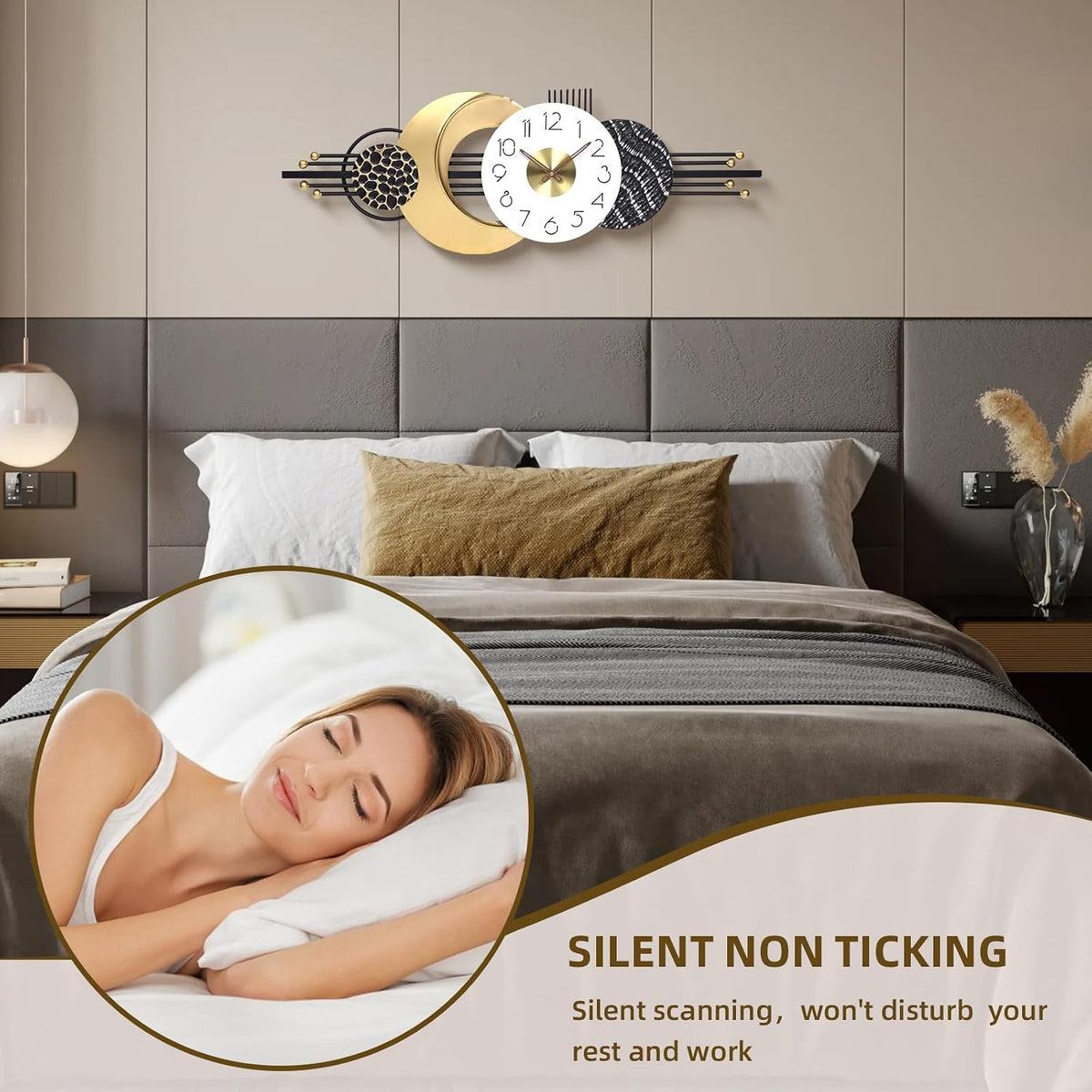 38x14 Inch Modern Silent Wall Clock, Sleek Statement Decor for Living Room | Battery Powered, Quartz Movement, Clear