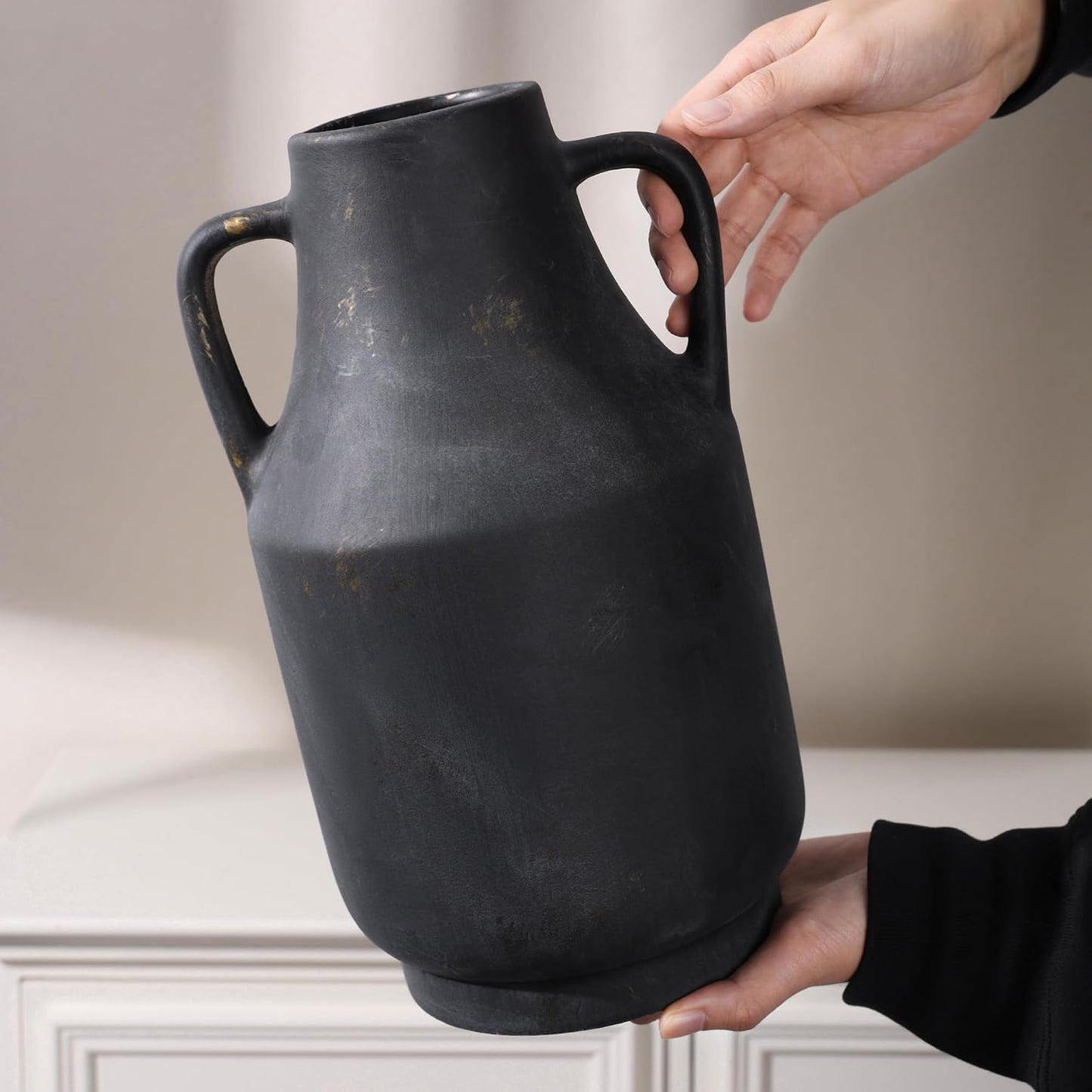 Ceramic Flower Vase / 11inch Black Gold / 11 Inch