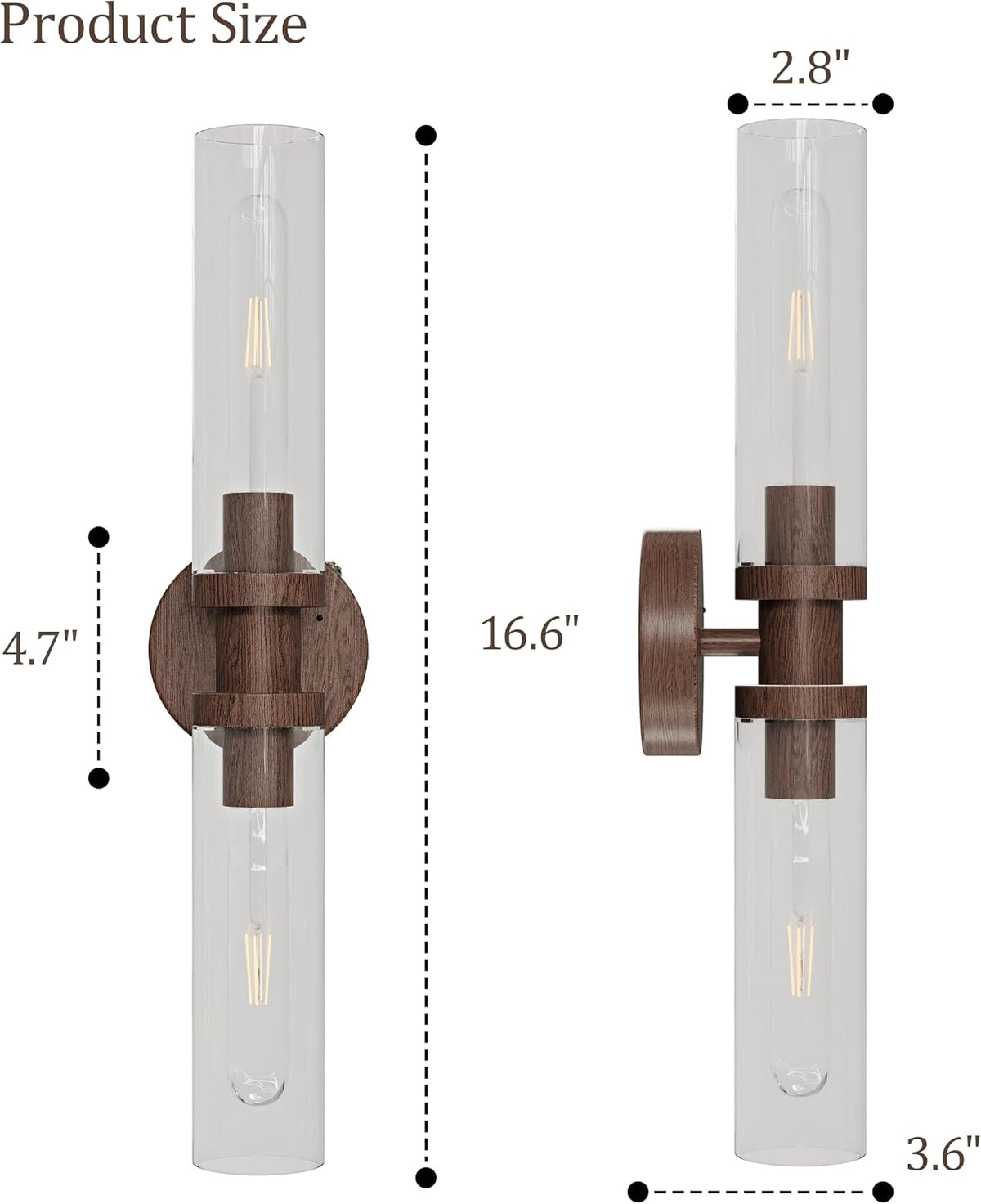 Rayogale Walnut Wireless Battery Operated Wall Sconces with Remote Control | Glass Rechargeable Wall Lights Set of 2