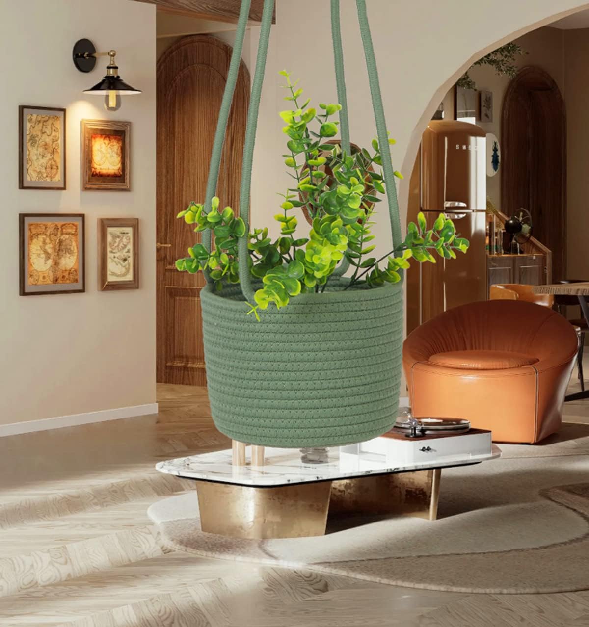 Hanging Planter Basket Jute Rope Woven Plant Hangers Indoor Hanging Plant Holder Up to 7 / Green