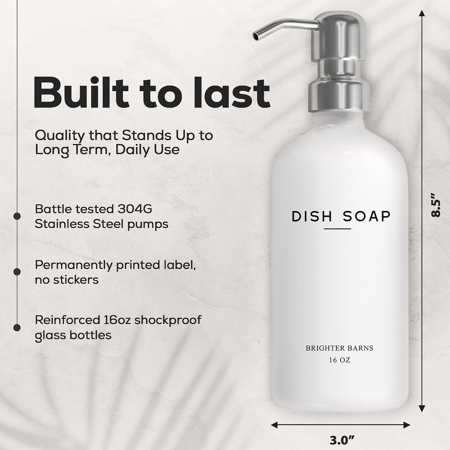 White Glass Hand and Dish Soap Dispenser Set by Brighter Barns - Modern Kitchen Soap Dispenser Set & Pump for Sink