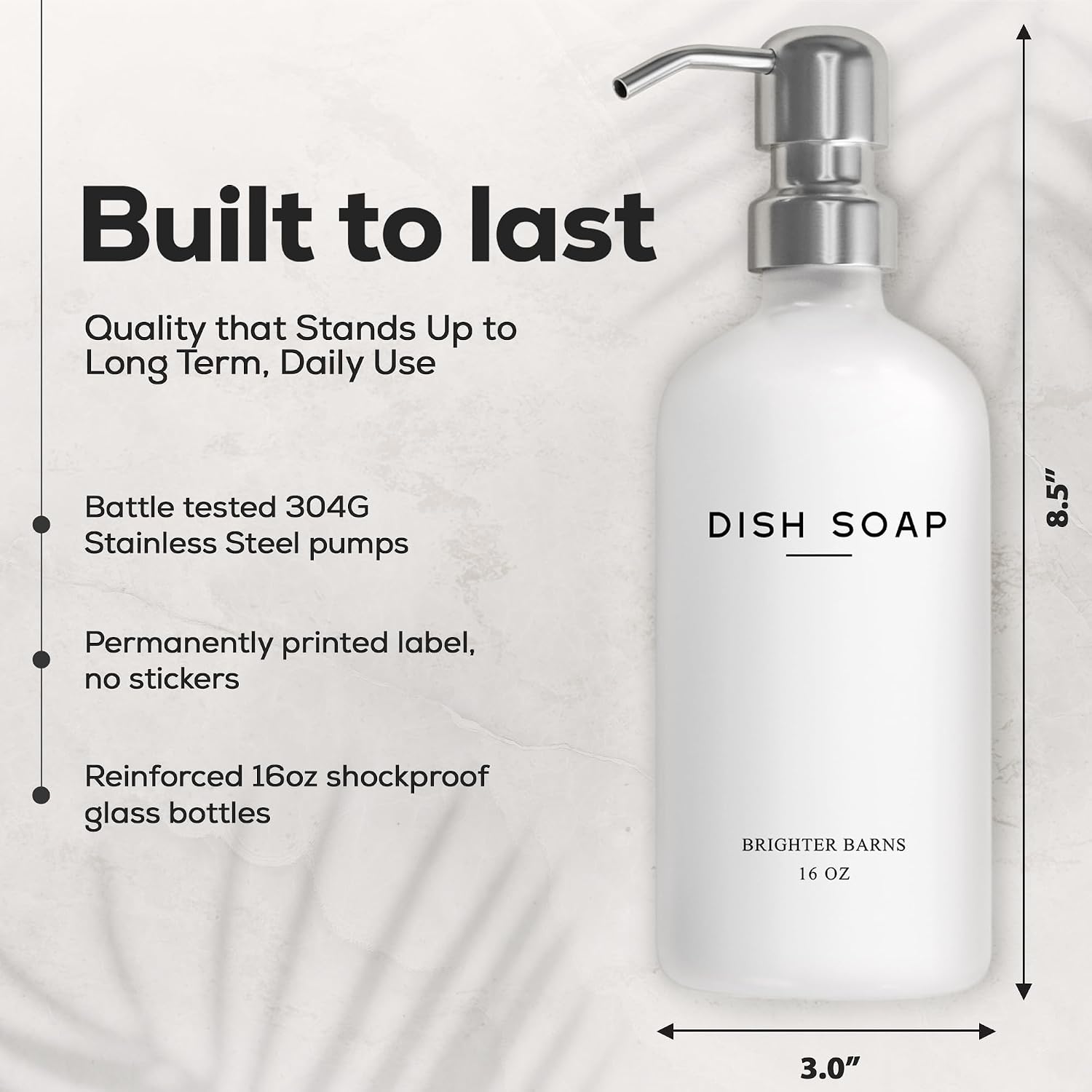 White Glass Hand and Dish Soap Dispenser Set by Brighter Barns - Modern Kitchen Soap Dispenser Set & Pump for Sink