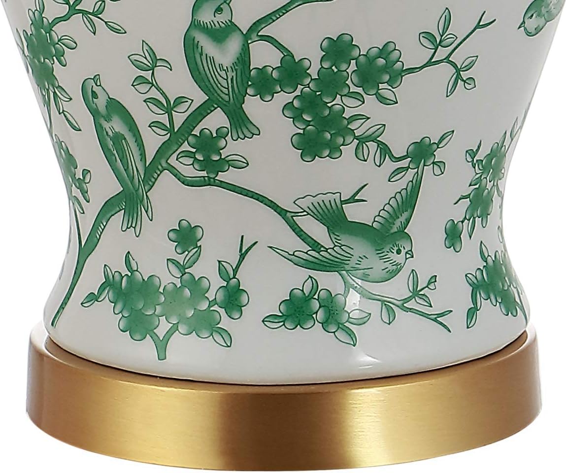 JONATHAN Y Penelope Ginger Jar 22" LED Table Lamp, White/Green | Chinoiserie, Ceramic Metal Construction, French