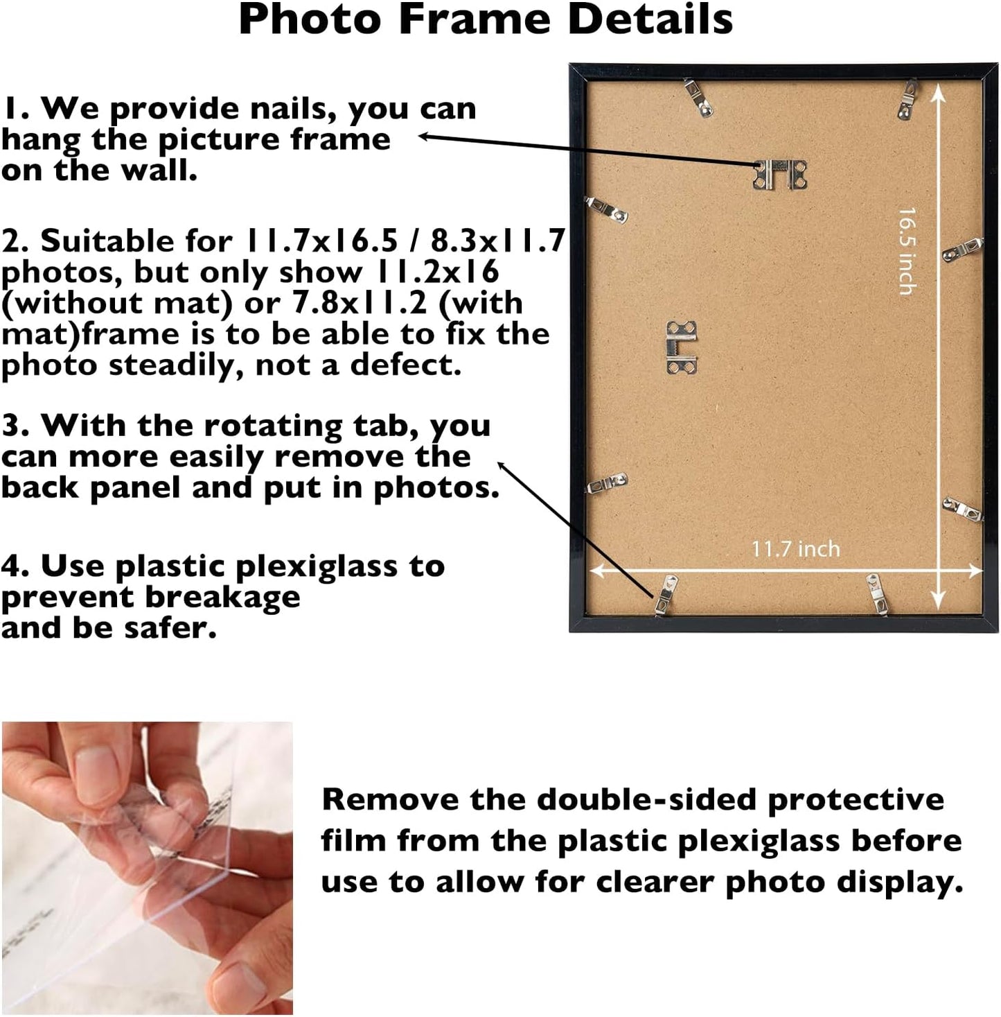 JCJMY 11.7x16.5 A3 Picture Frame Set of 6 Black with A4 Mat, Display Photo 8.3x11.7 with Mat or 11.7 x 16.5 Without