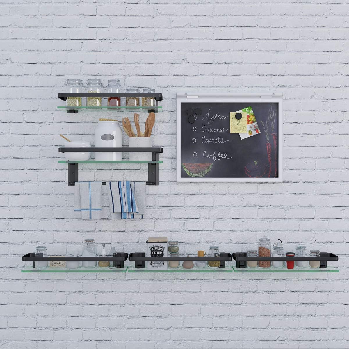Bathroom Glass Shelf with Towel Bar Black Bathroom Shelf Wall Mount Rustproof Bathroom Wall Organizer Towel Rails1 Tier