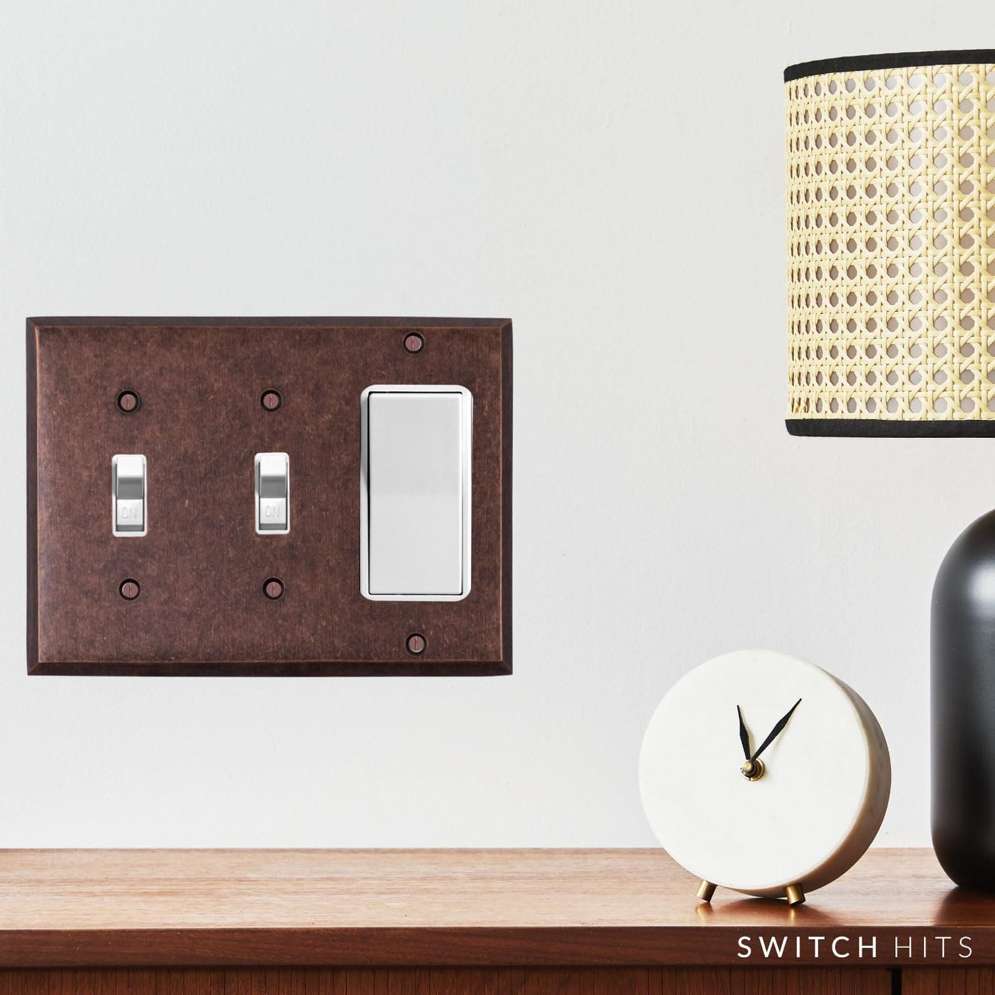 Mottled Antique Copper Outlet Wall Plate | 2 Toggle - 1 GFI Rocker | 6.25" x 4.5" | Hand-Polished Brass Construction